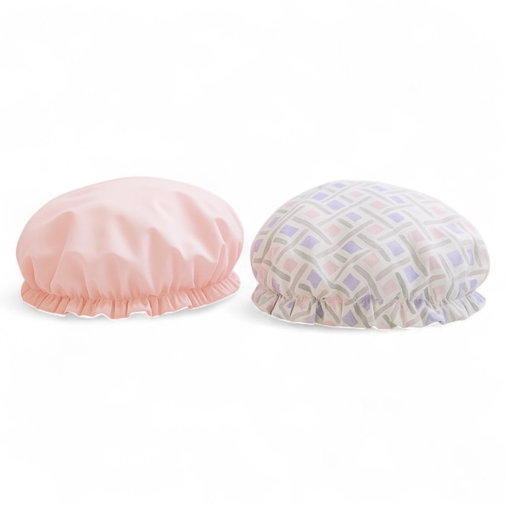 Spa Essentials 2-Pack Shower Caps – Reversible Waterproof Caps with Stylish Patterns & Solid Colors – Hair Protection
