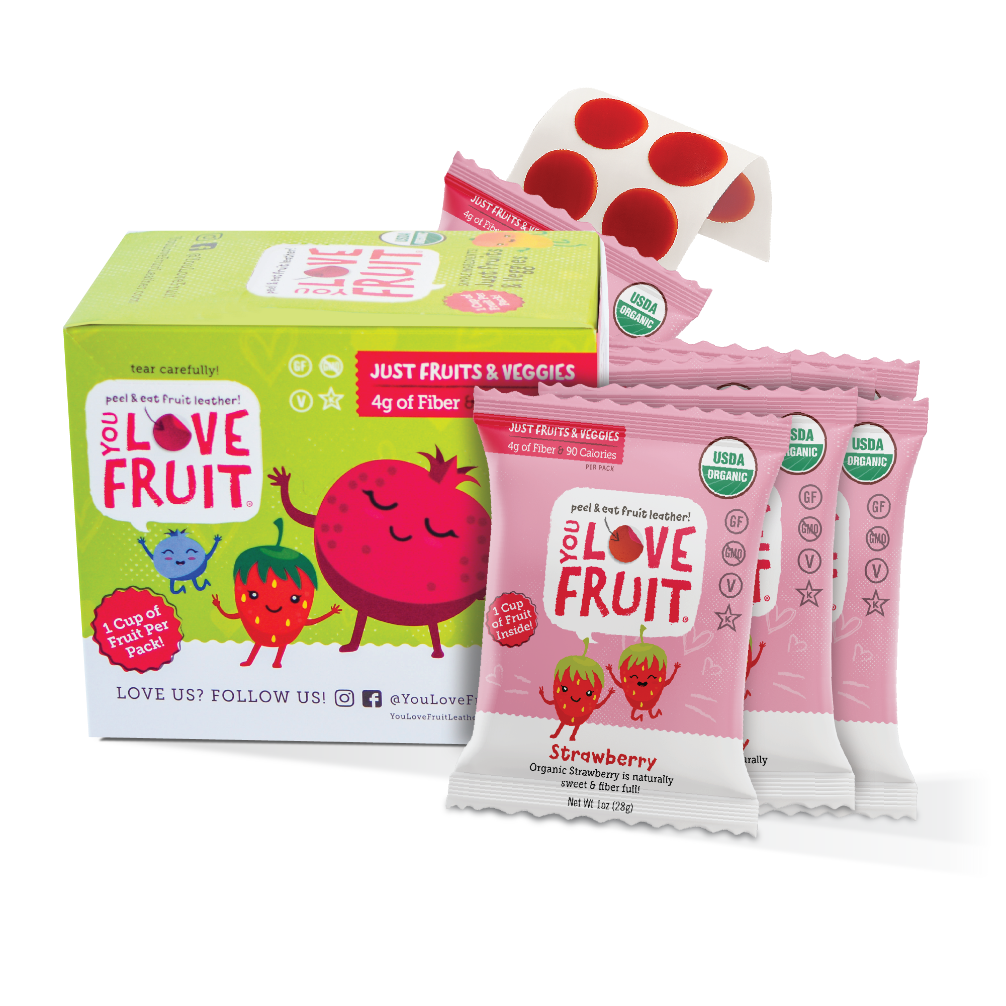 YOU LOVE FRUIT Organic Fruit Snacks — 1 oz Pouches, Pack of 12