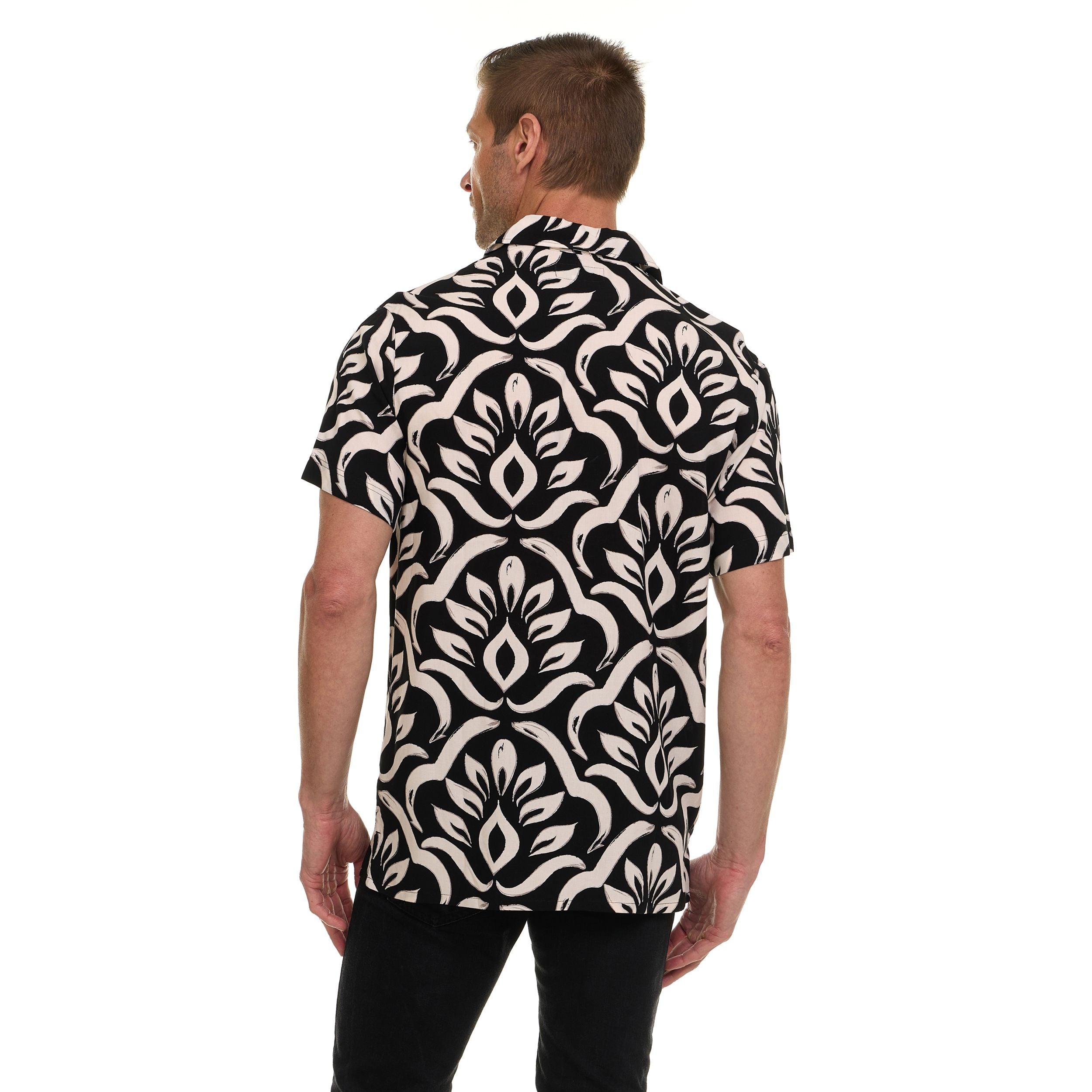 Super Triple Goose Men’s Printed Rayon Camp Collar Shirt - Soft Feel, Moisture-Wicking, Easy Care