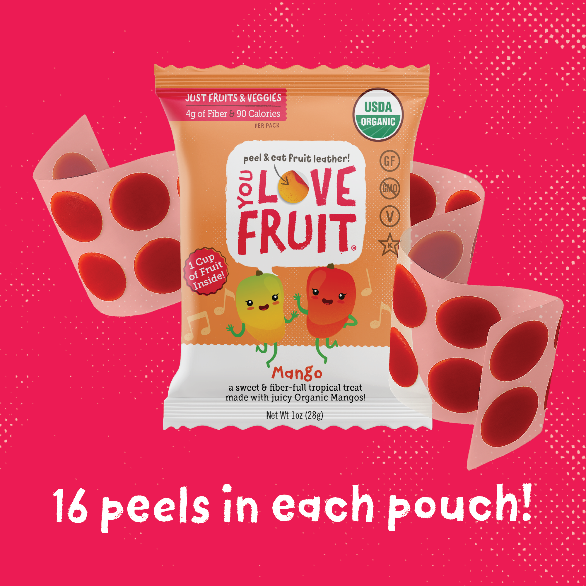 YOU LOVE FRUIT Organic Fruit Snacks — 1 oz Pouches, Pack of 12