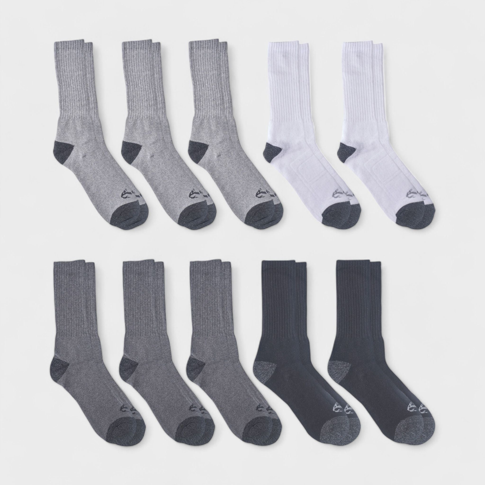 Realtree Men's 10-Pack Crew Socks - Cotton Blend, Full Cushion, Reinforced Heel & Toe - Durable Everyday Comfort (Shoe Size 6-12)