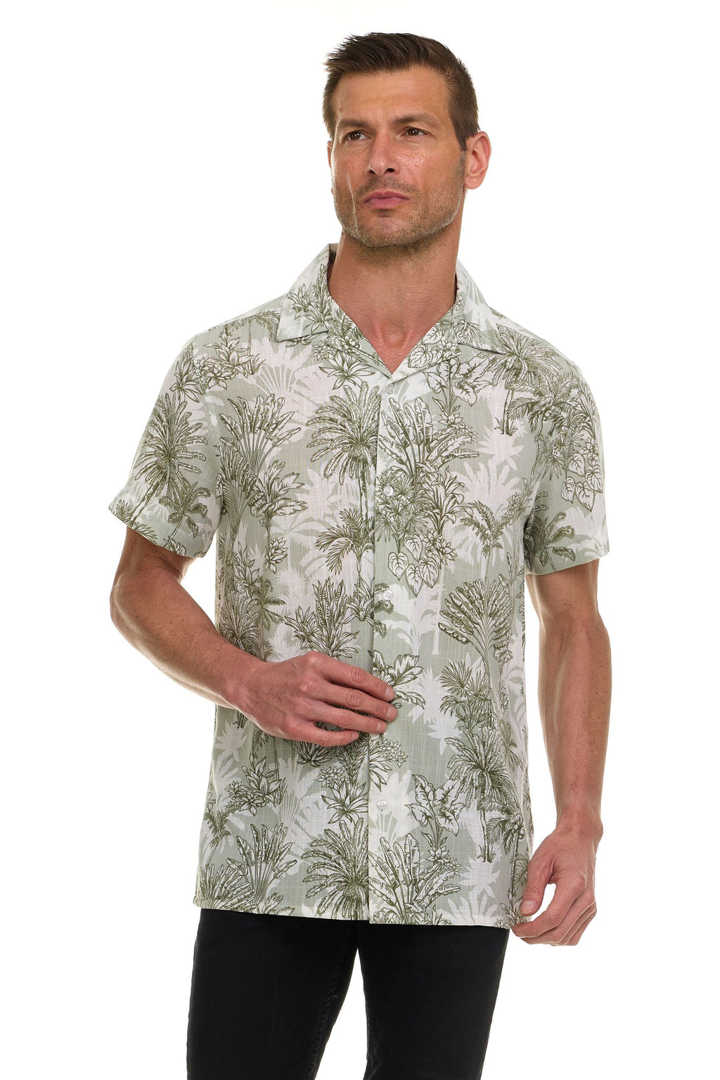 Super Triple Goose Men’s Short Sleeve Linen-Look Resort Shirt – Lightweight Button-Down Camp Shirt with Tropical Prints