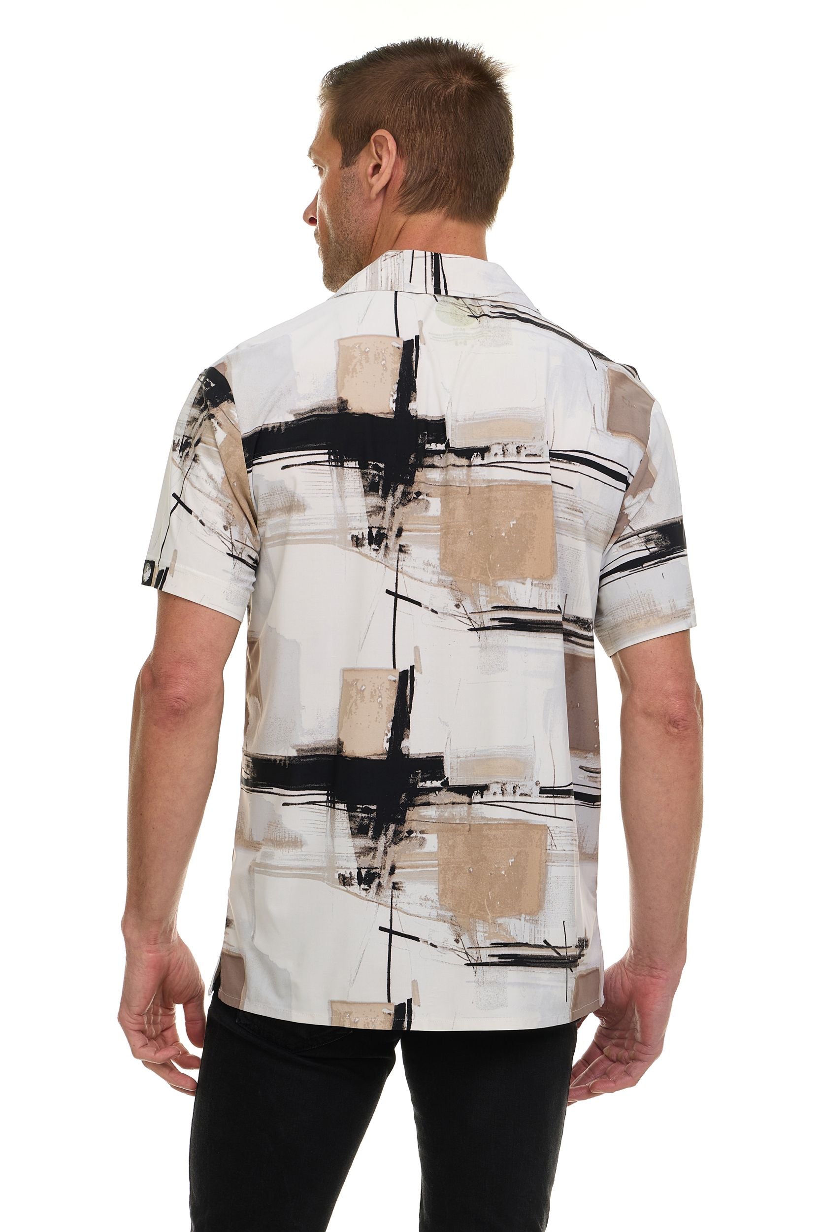 Canada Weather Gear Men’s Printed Camp Collar Shirt – , Super Stretch, 4-Way Stretch, Moisture Wicking, Wrinkle Resistant