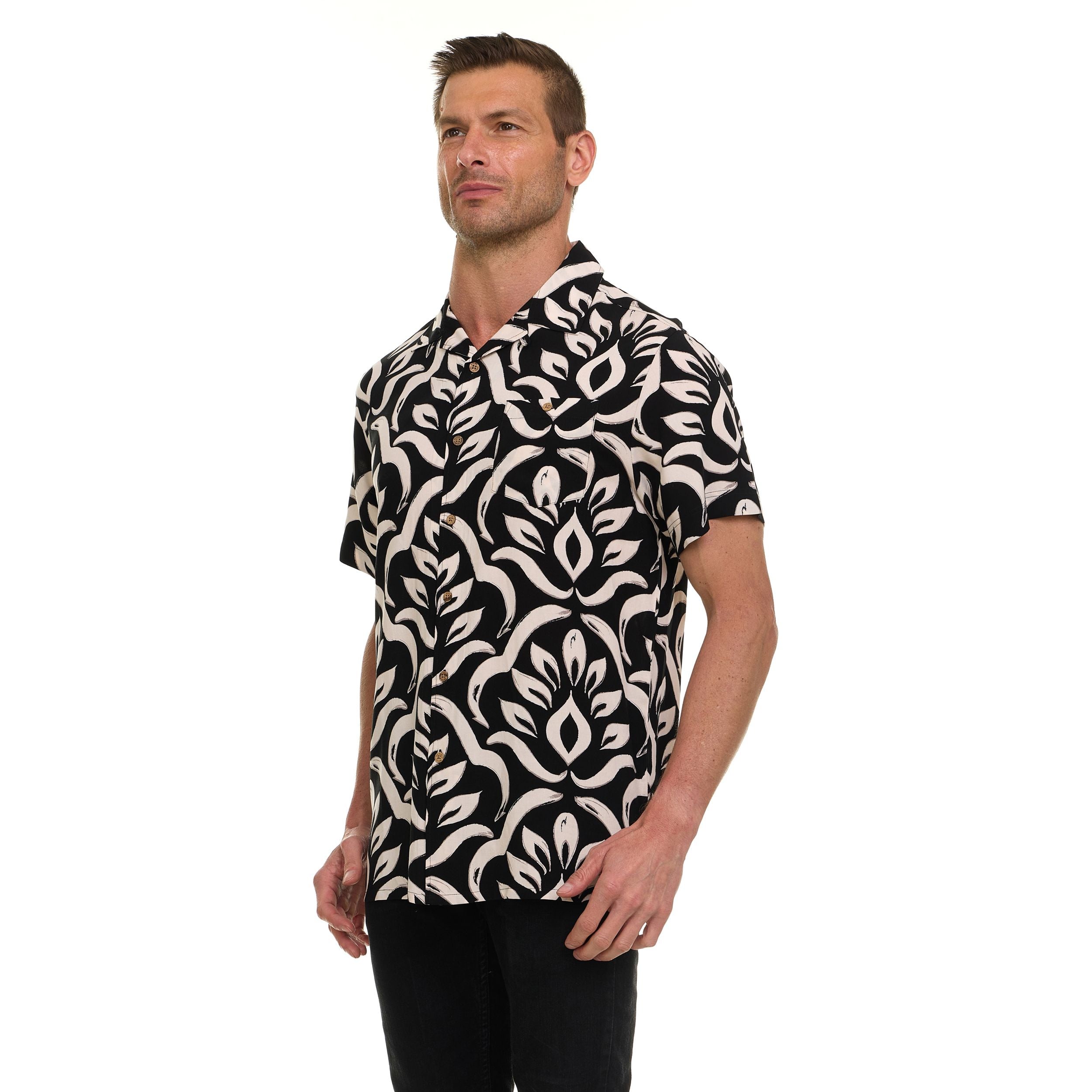 Super Triple Goose Men’s Printed Rayon Camp Collar Shirt - Soft Feel, Moisture-Wicking, Easy Care
