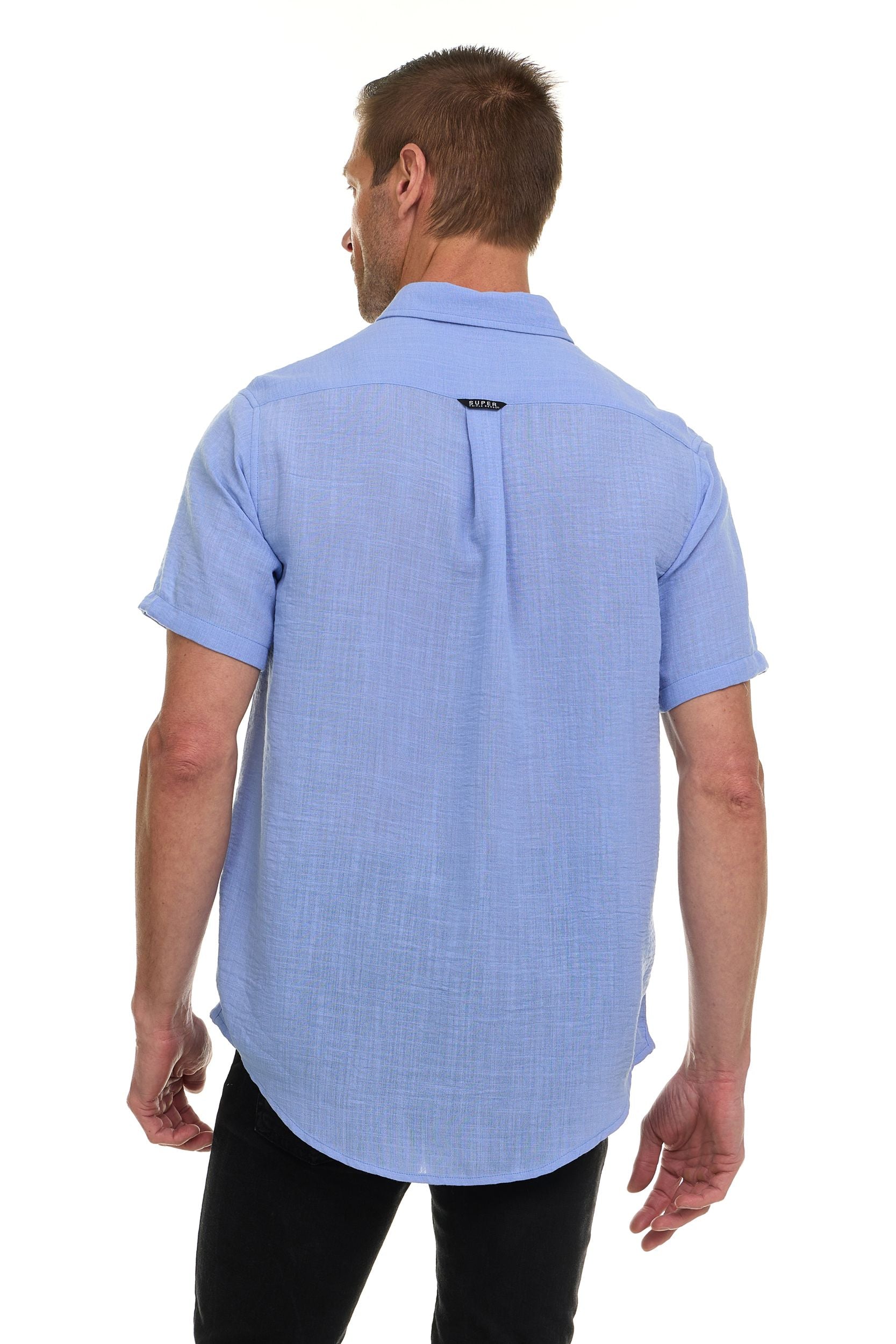 Canada Weather Gear Men’s Linen Look Short Sleeve Button-Up Shirt – Lightweight Collared Casual Shirt for Summer