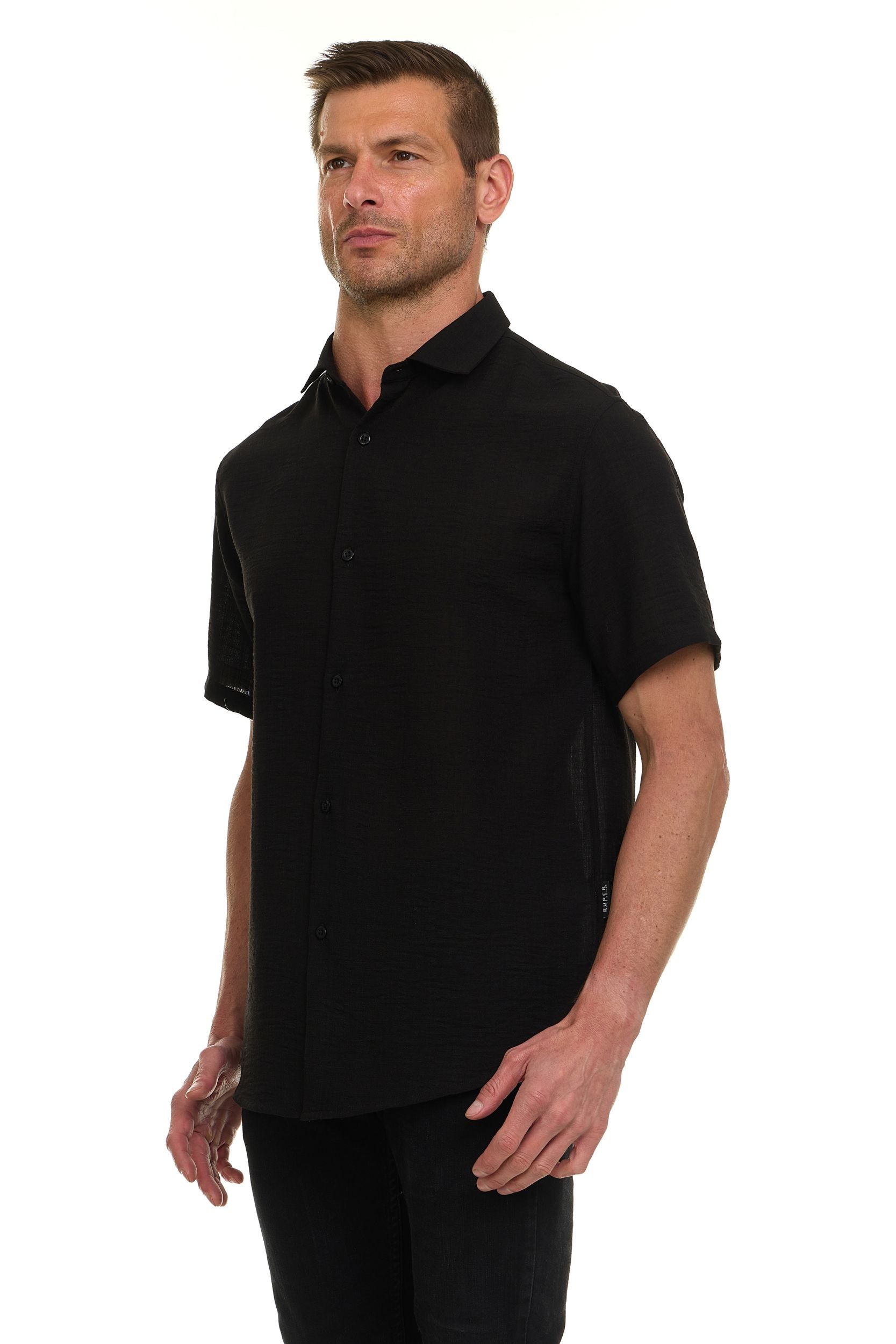 Canada Weather Gear Men’s Linen Look Short Sleeve Button-Up Shirt – Lightweight Collared Casual Shirt for Summer
