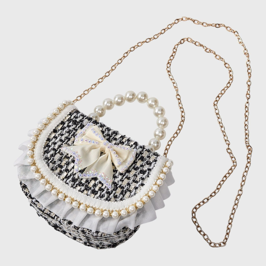 Willow & Ruby Girls Mini Houndstooth Handbag with Pearl Handle