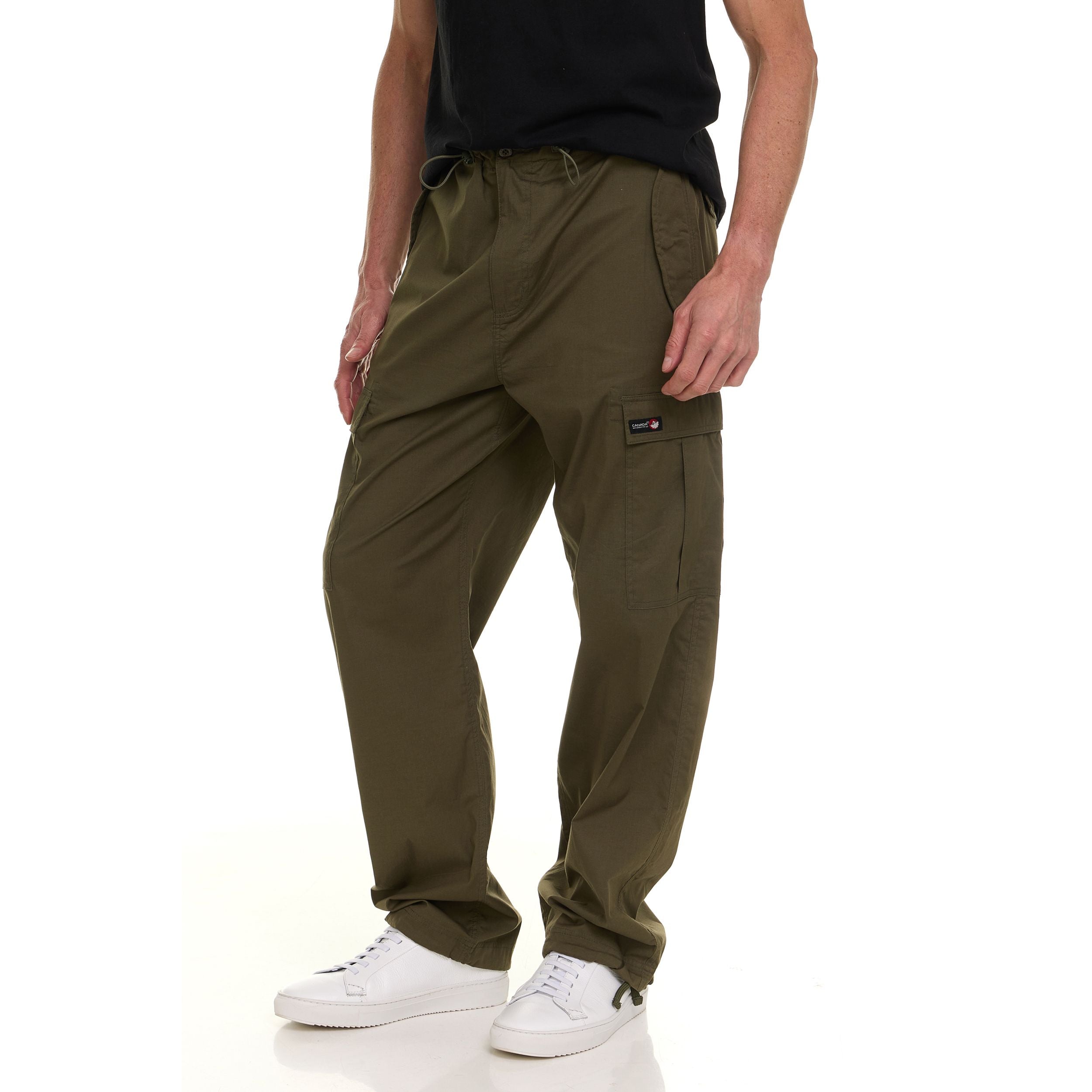 Canada Weather Gear Men’s Wide Leg Cargo Stretch Pants – Lightweight Utility Trousers with Drawstring Hem & Multi-Pockets