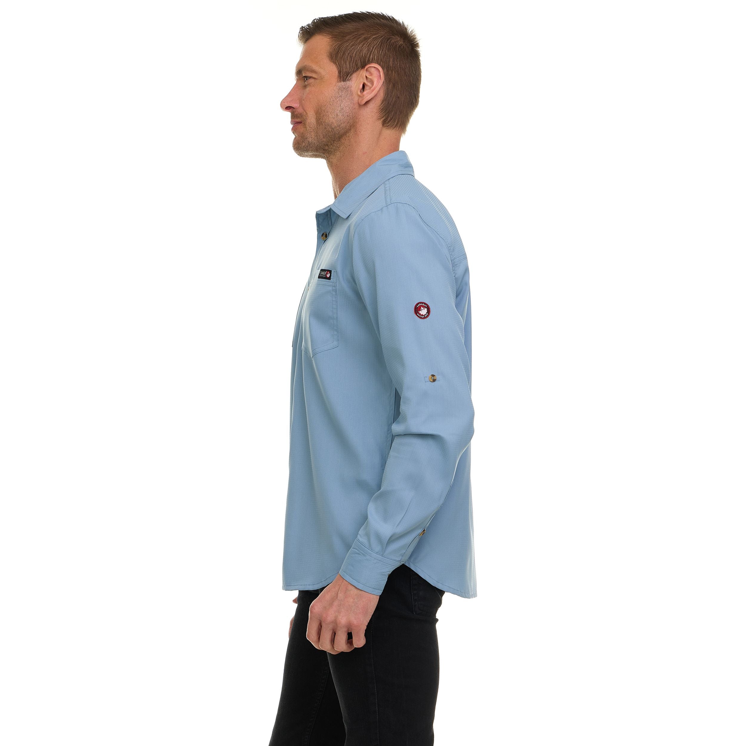 Canada Weather Gear Men’s Long Sleeve Ripstop Shirt – Roll-Up Sleeves, Dual Chest Pockets, Outdoor Lightweight Button-Down