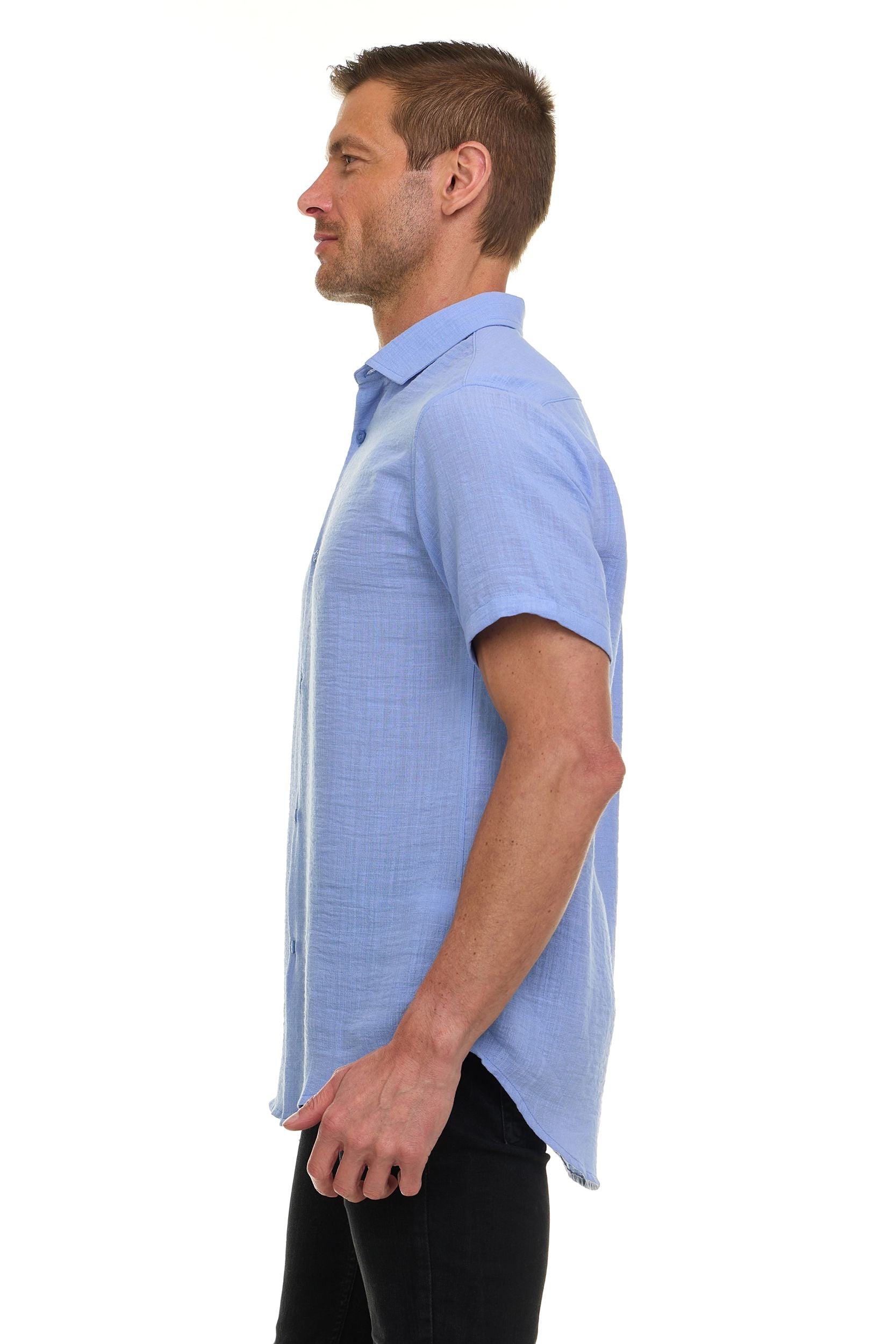 Canada Weather Gear Men’s Linen Look Short Sleeve Button-Up Shirt – Lightweight Collared Casual Shirt for Summer
