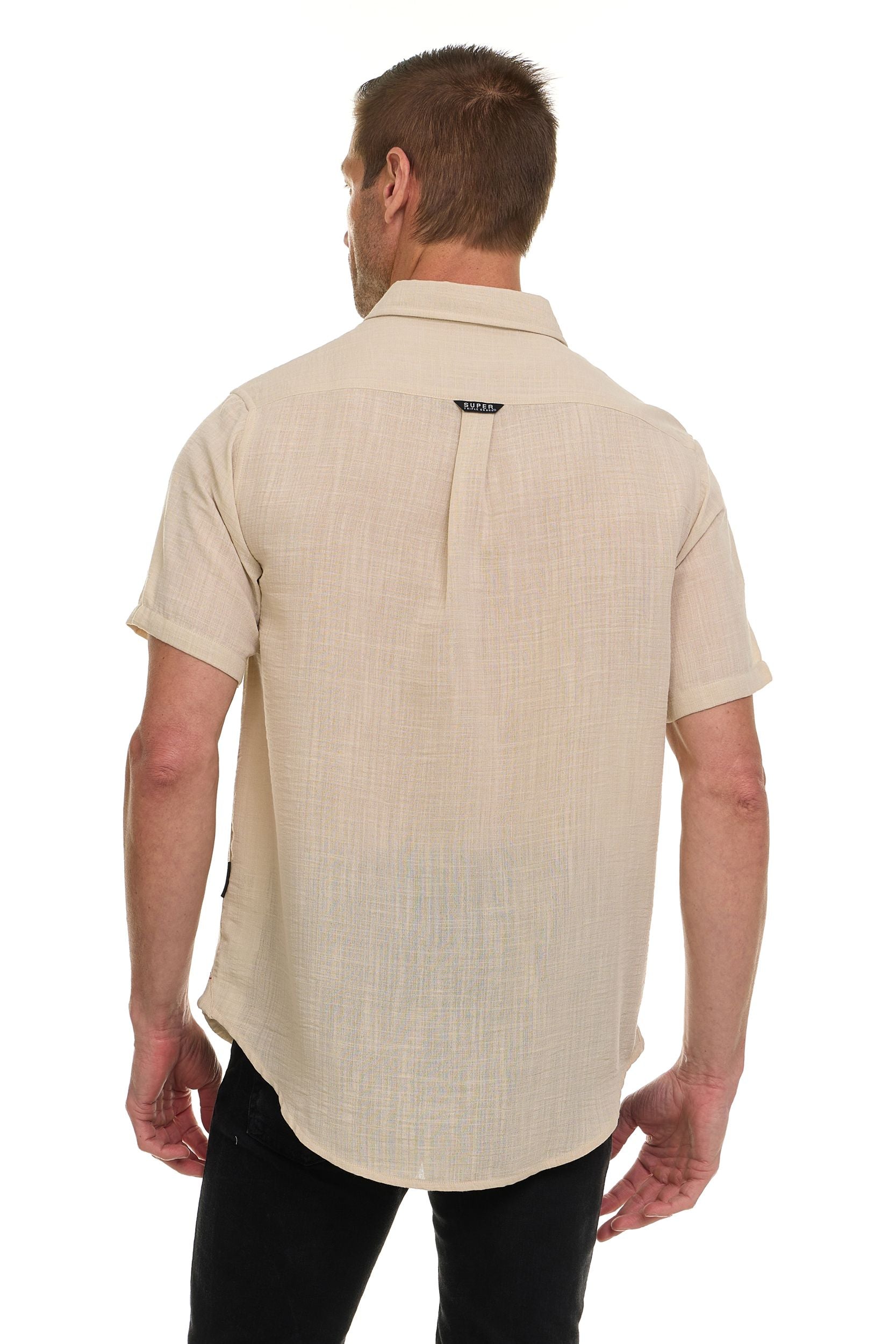 Canada Weather Gear Men’s Linen Look Short Sleeve Button-Up Shirt – Lightweight Collared Casual Shirt for Summer