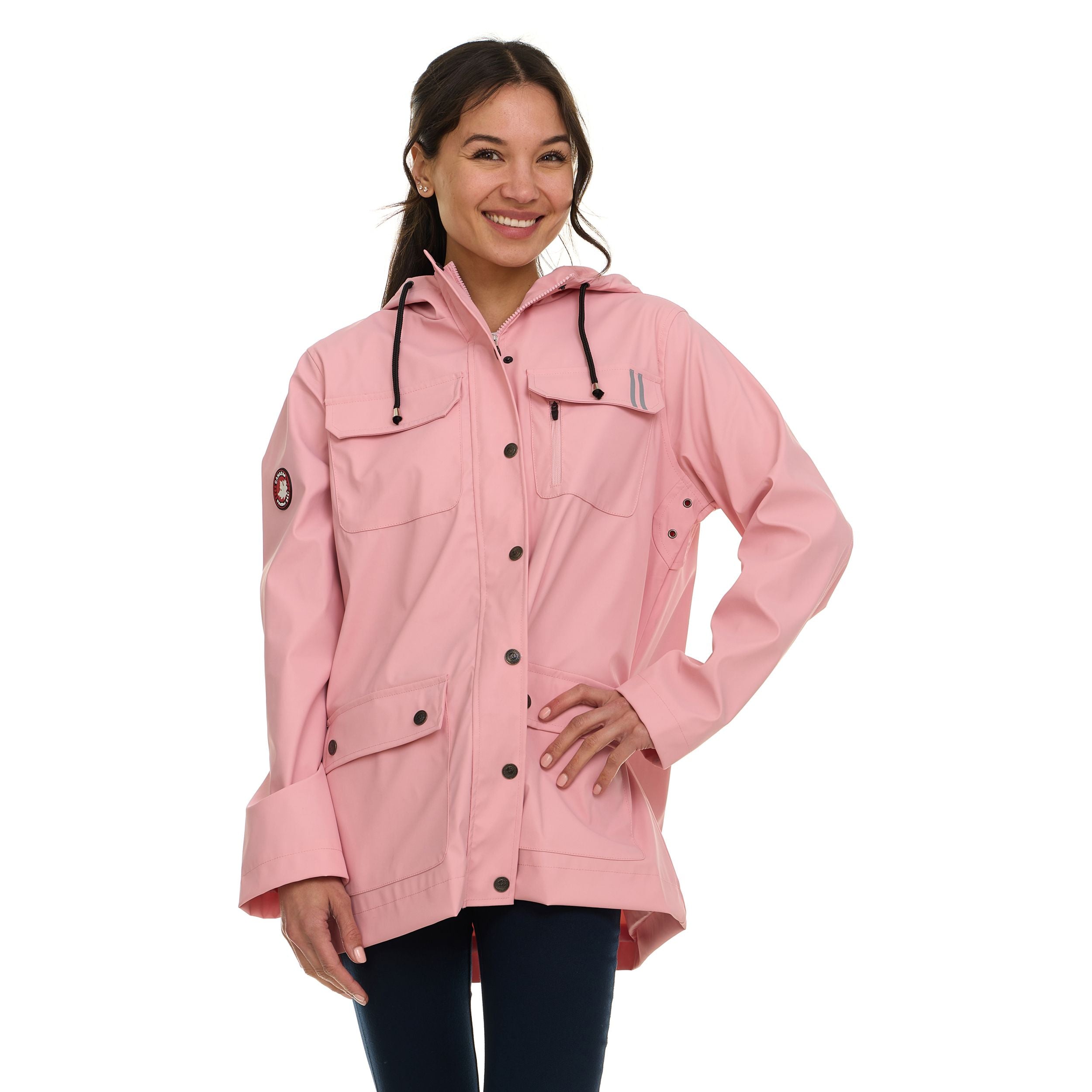 Canada Weather Gear Women's Waterproof Rain Coat with Hood – Lightweight Outdoor Rain Jacket with Front Pockets & Snap Closure