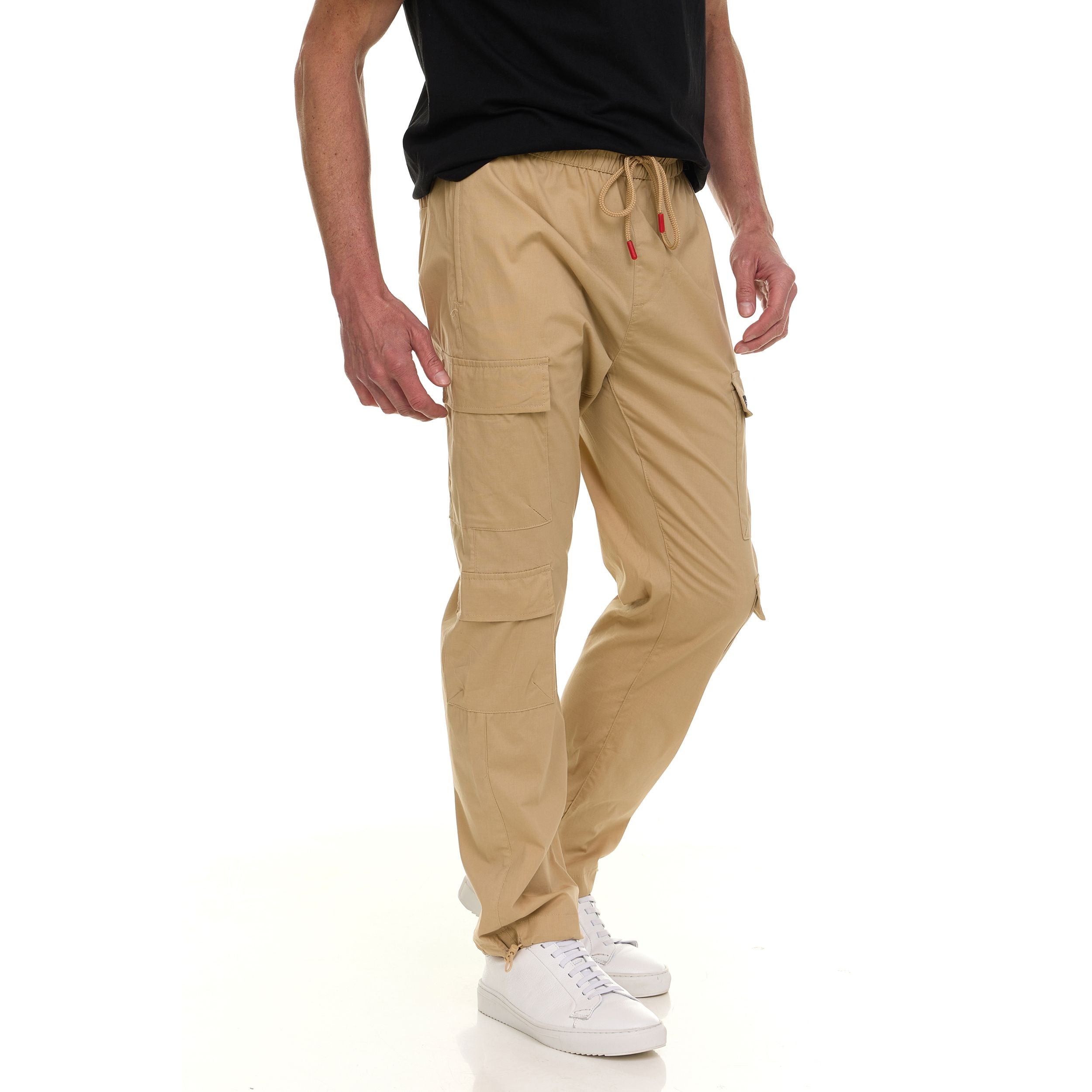 Canada Weather Gear Men’s 4-Pocket Lightweight Cargo Pants – Elastic Waistband with Drawstring, Adjustable Hem, Relaxed Fit