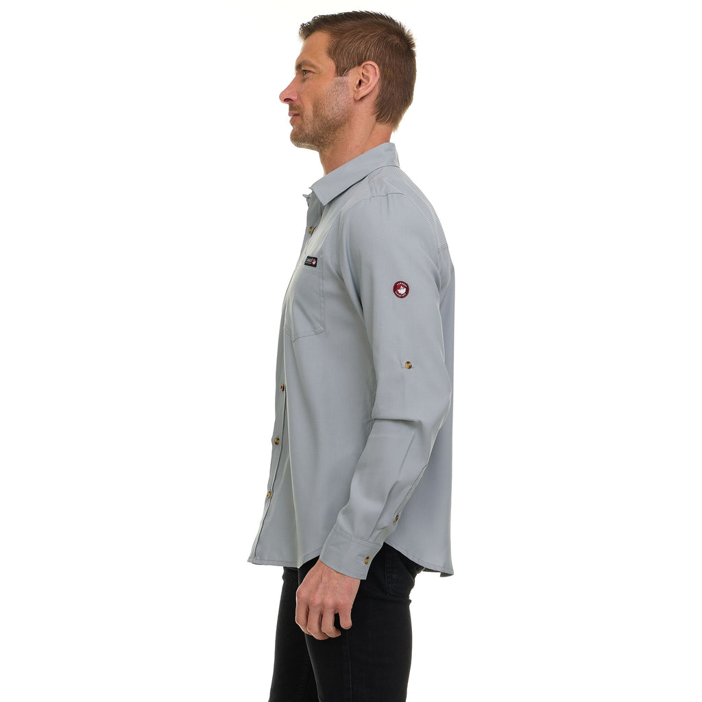 Canada Weather Gear Men’s Long Sleeve Ripstop Shirt – Roll-Up Sleeves, Dual Chest Pockets, Outdoor Lightweight Button-Down