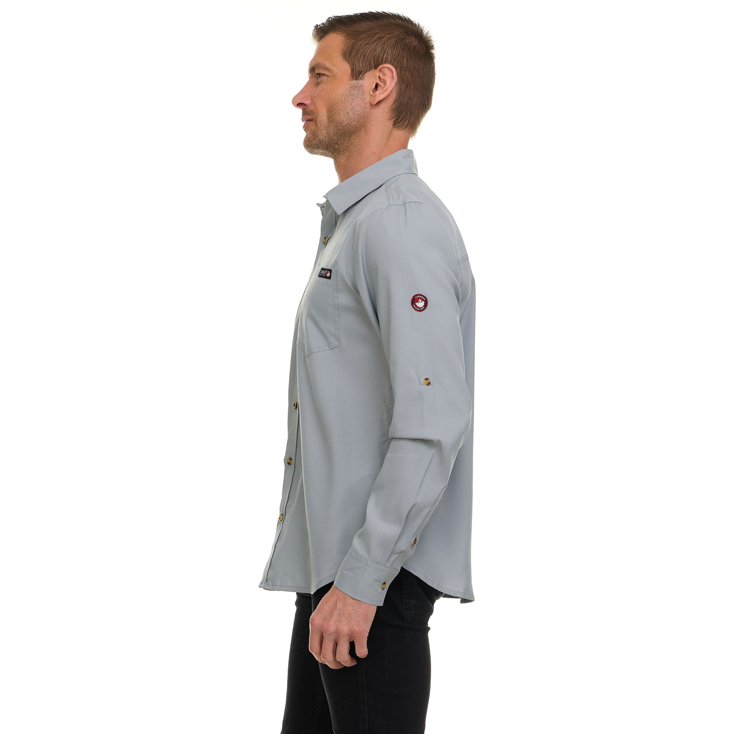 Canada Weather Gear Men’s Long Sleeve Ripstop Shirt – Roll-Up Sleeves, Dual Chest Pockets, Outdoor Lightweight Button-Down