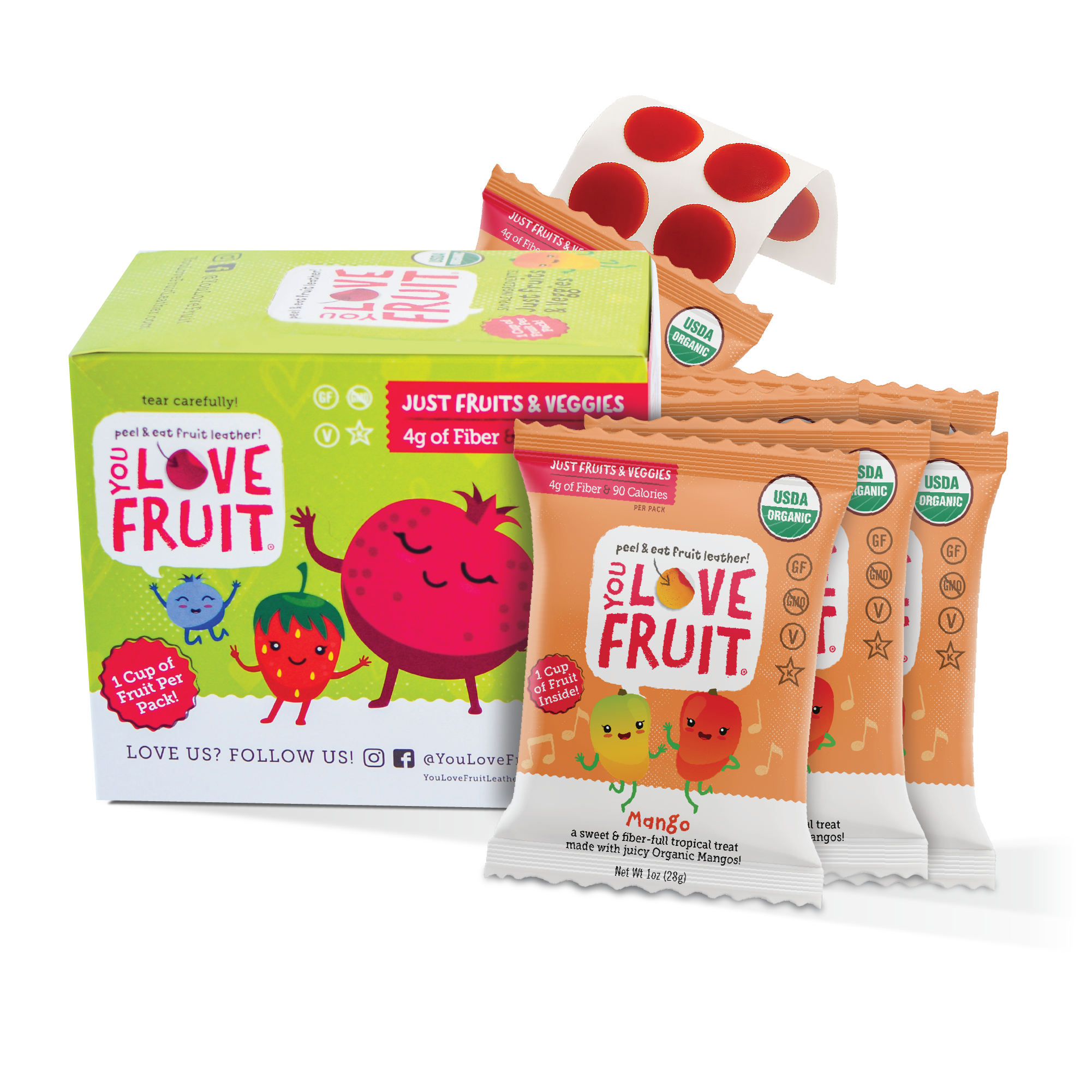 YOU LOVE FRUIT Organic Fruit Snacks — 1 oz Pouches, Pack of 12