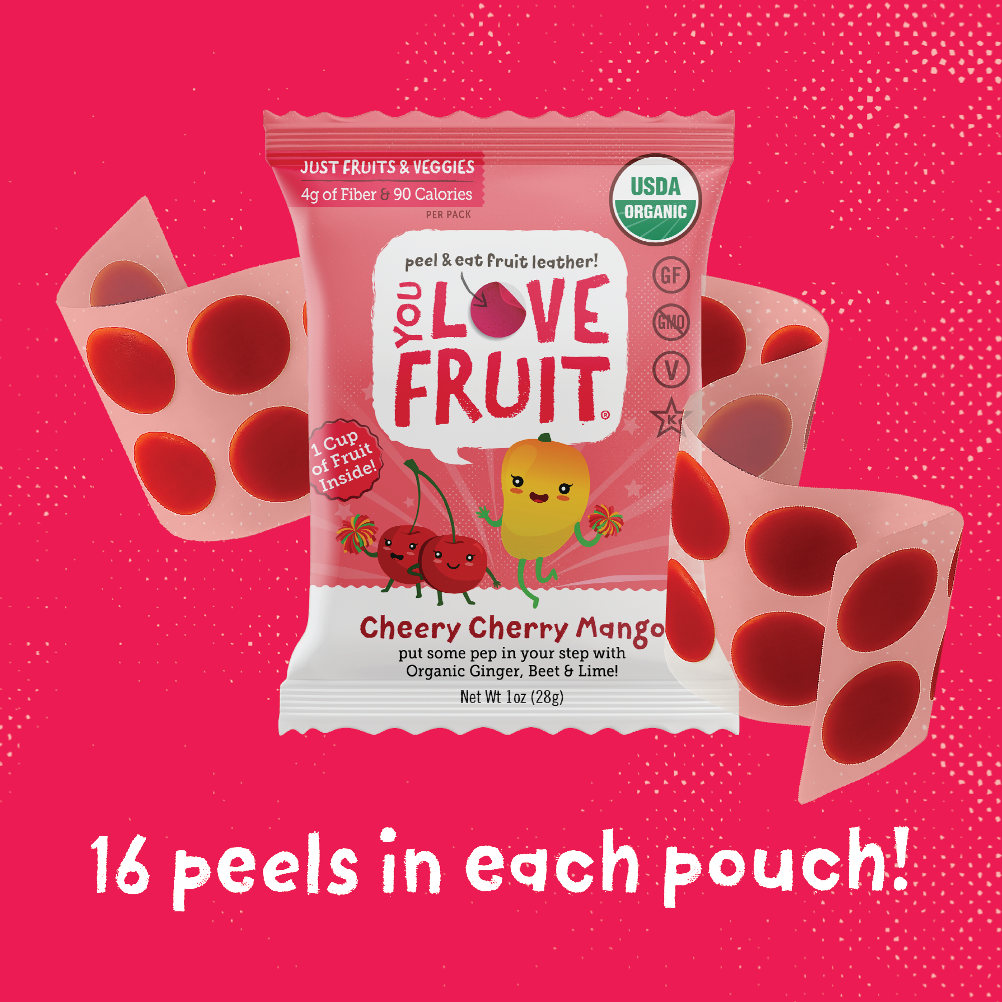 YOU LOVE FRUIT Organic Fruit Snacks — 1 oz Pouches, Pack of 12