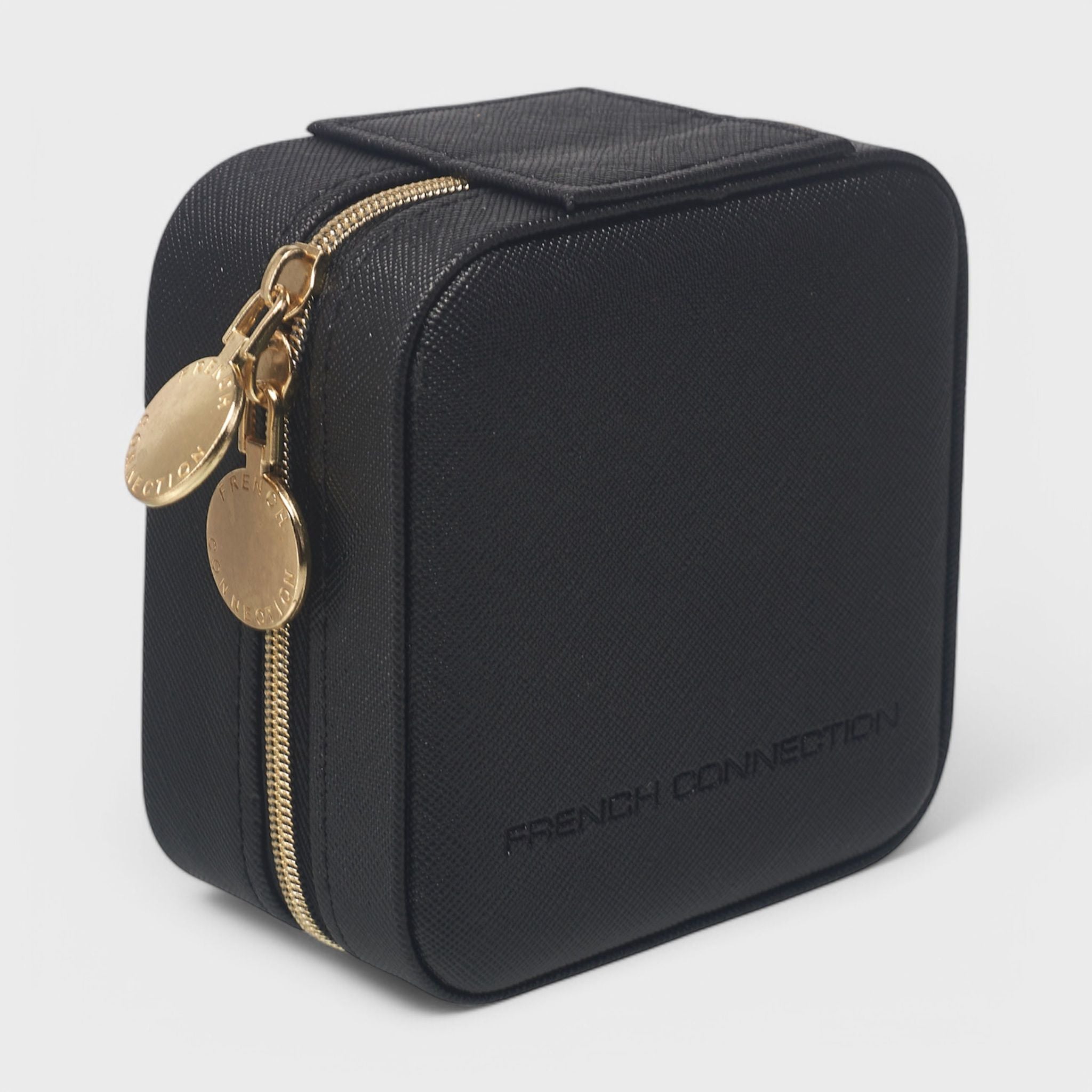 French Connection Small Travel Accessory Organizer with Mirror – Compact Jewelry Storage Box, Faux Leather