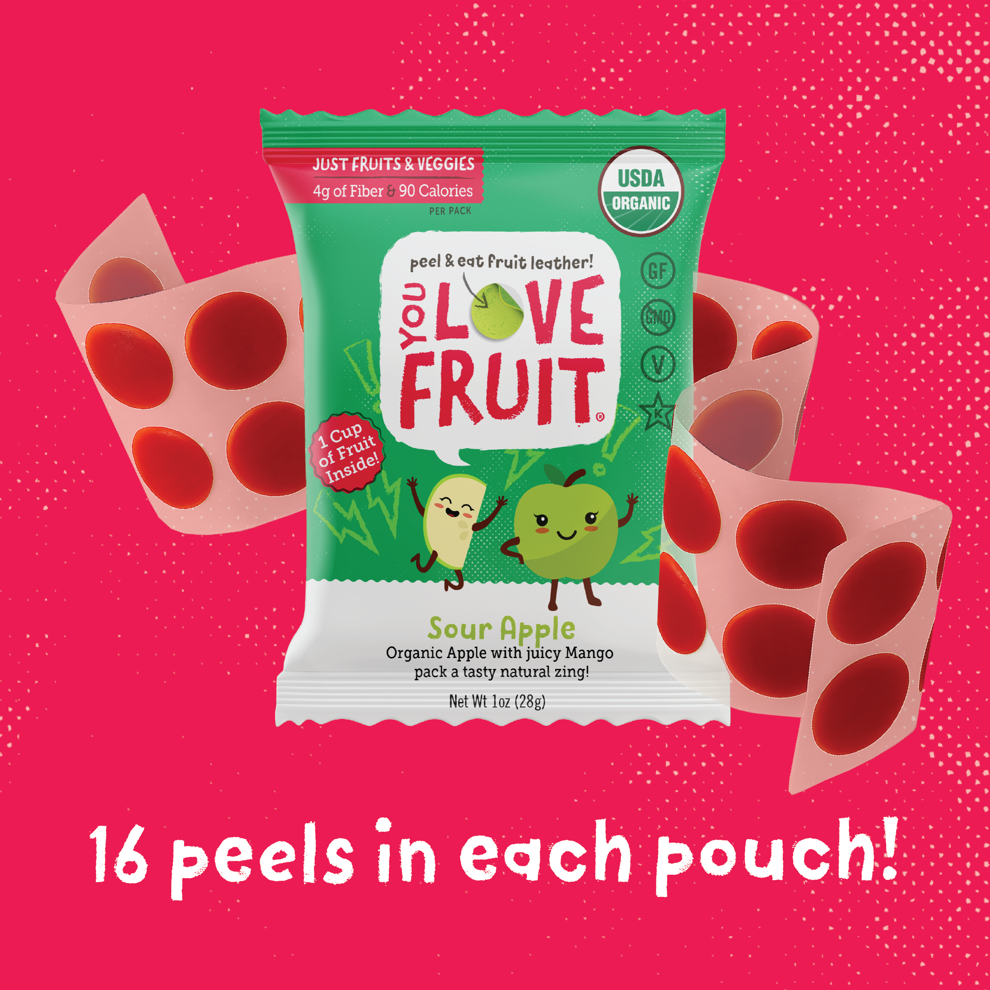 YOU LOVE FRUIT Organic Fruit Snacks — 1 oz Pouches, Pack of 12