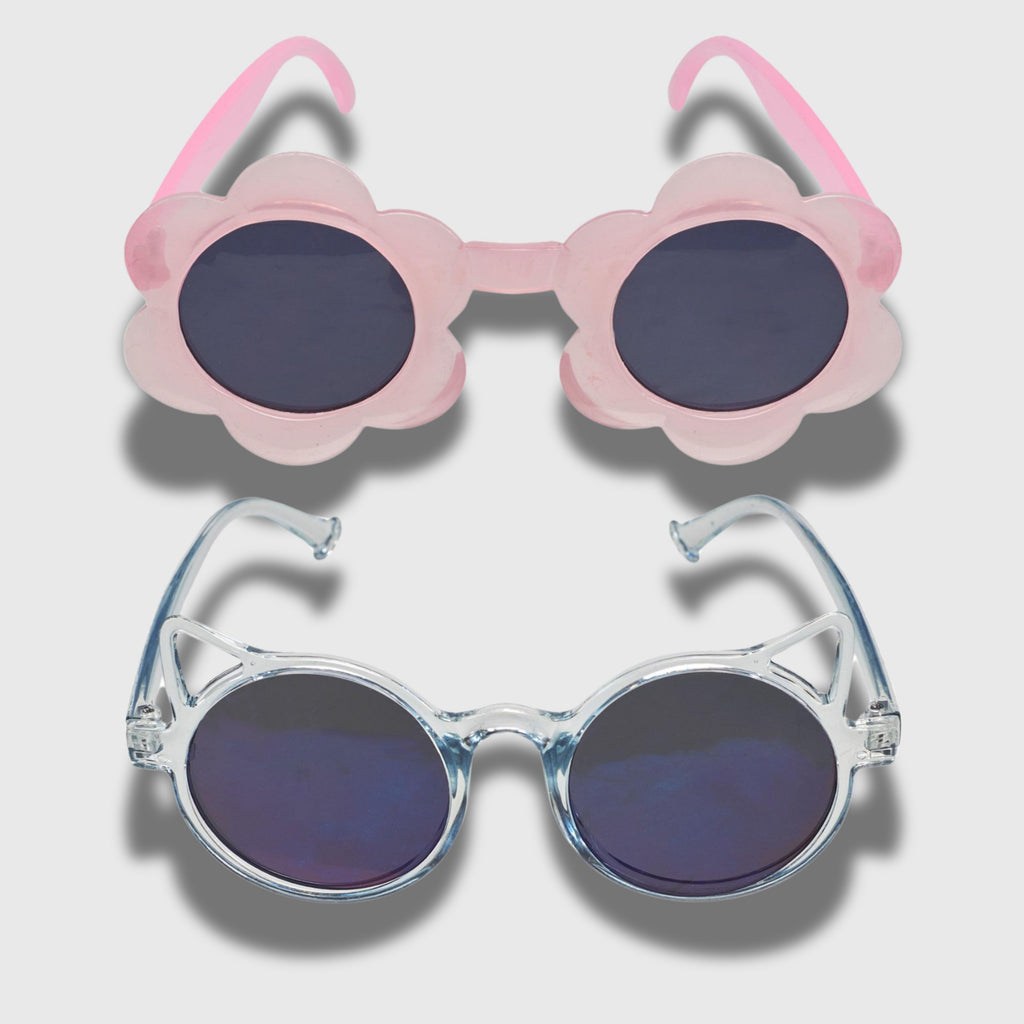 Willow & Ruby 2 Pack Infant's Sunglasses for Girls (Infant, Baby) in Pink Flower & Glossy Blue Cat