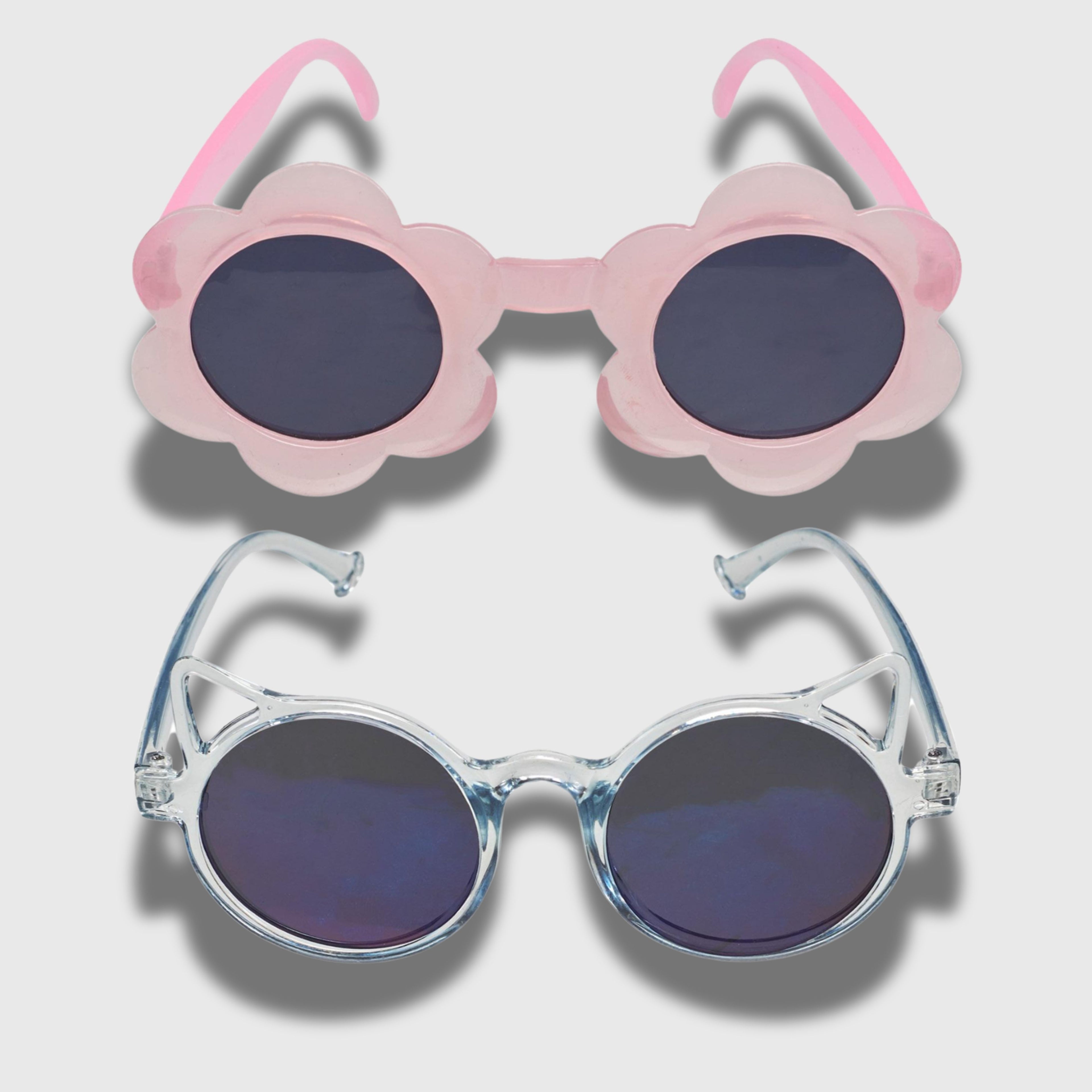 Willow & Ruby 2 Pack Infant's Sunglasses for Girls (Infant, Baby) in Pink Flower & Glossy Blue Cat