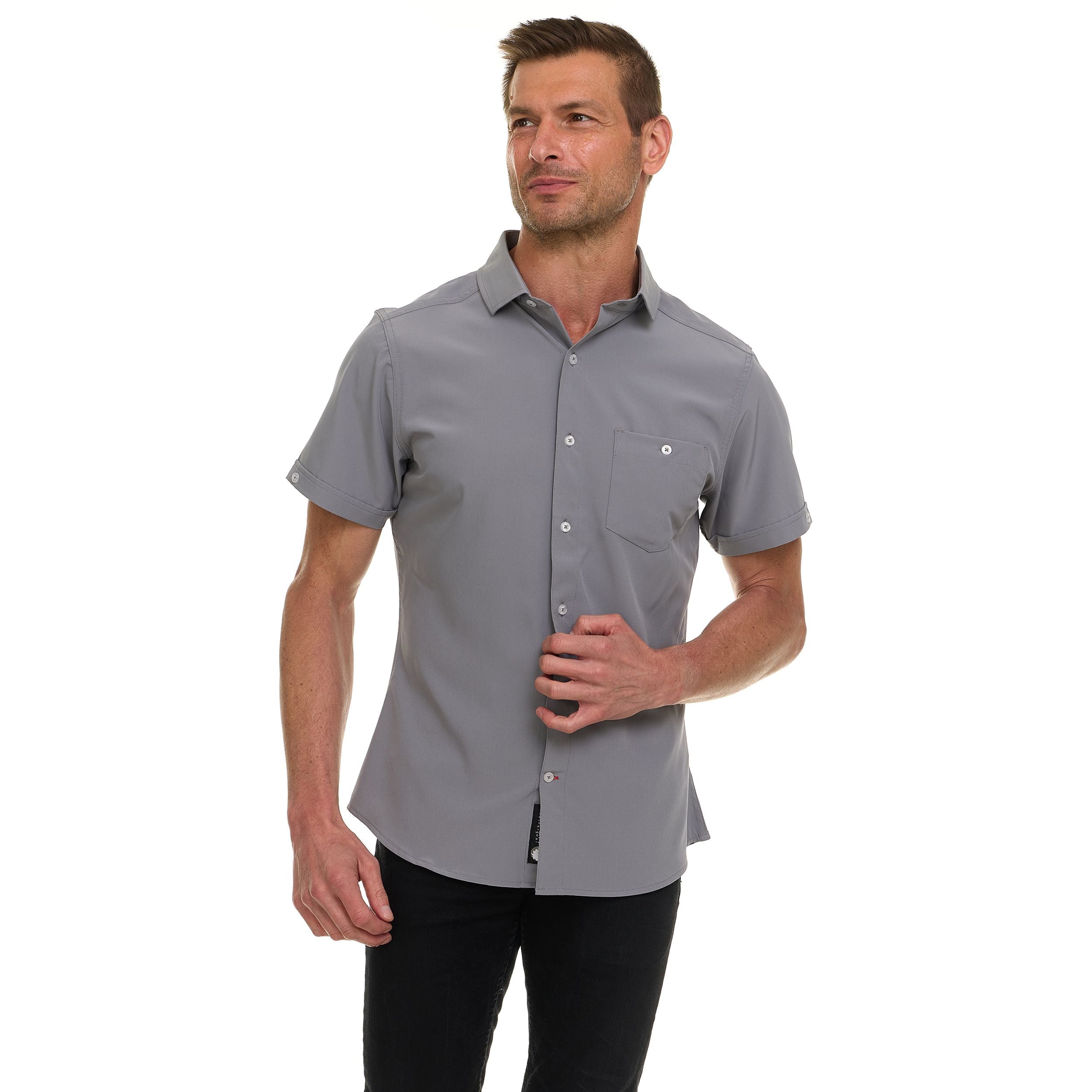 Canada Weather Gear Men’s Short Sleeve Button-Up Shirt – Stretch Dress Shirt – Wrinkle Resistant, Moisture Wicking