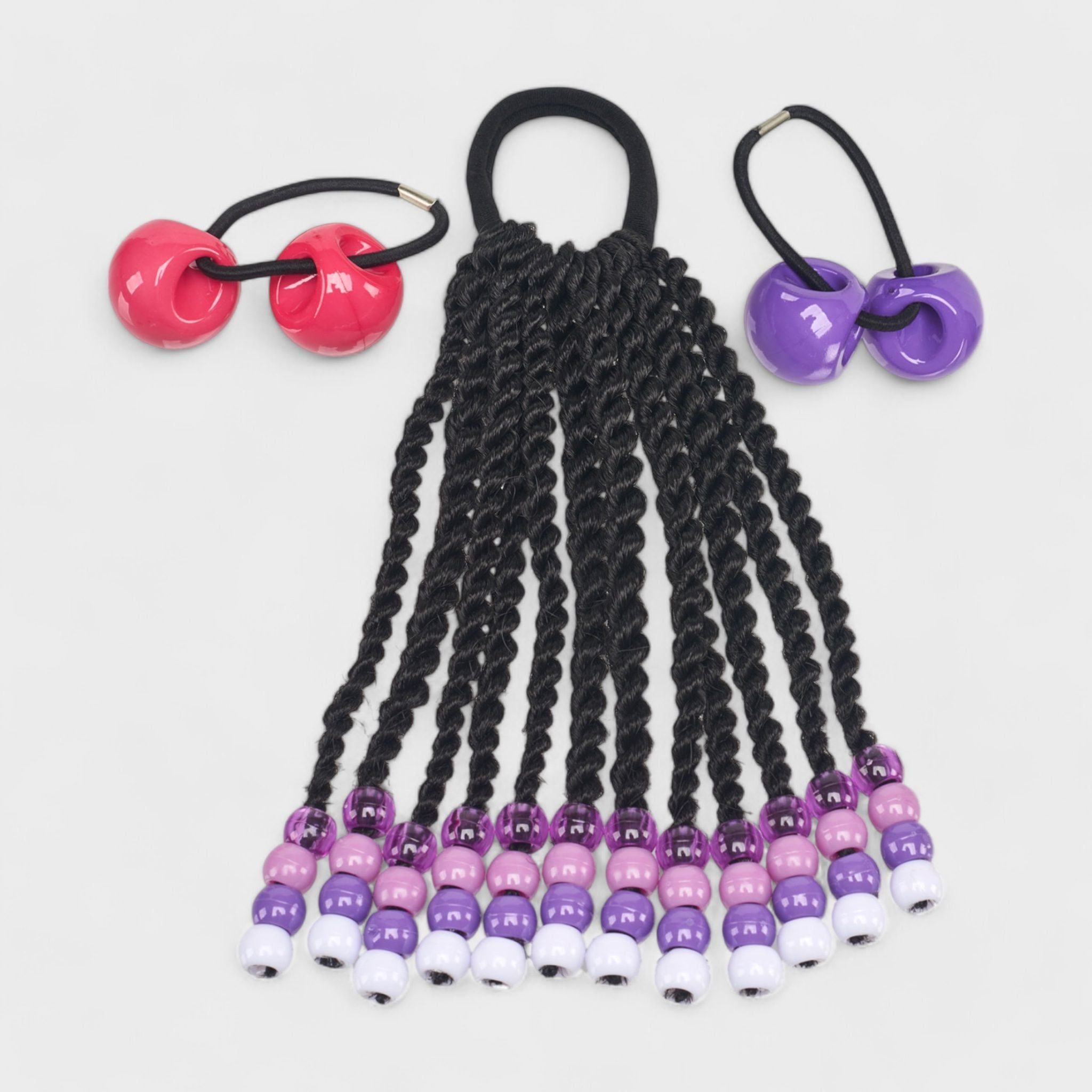 Willow & Ruby Kid's 2-Piece Ponytail Set - Beaded Synthetic Braided Hair Extensions Ponytail Holder with Knocker Bubble Hair Ties