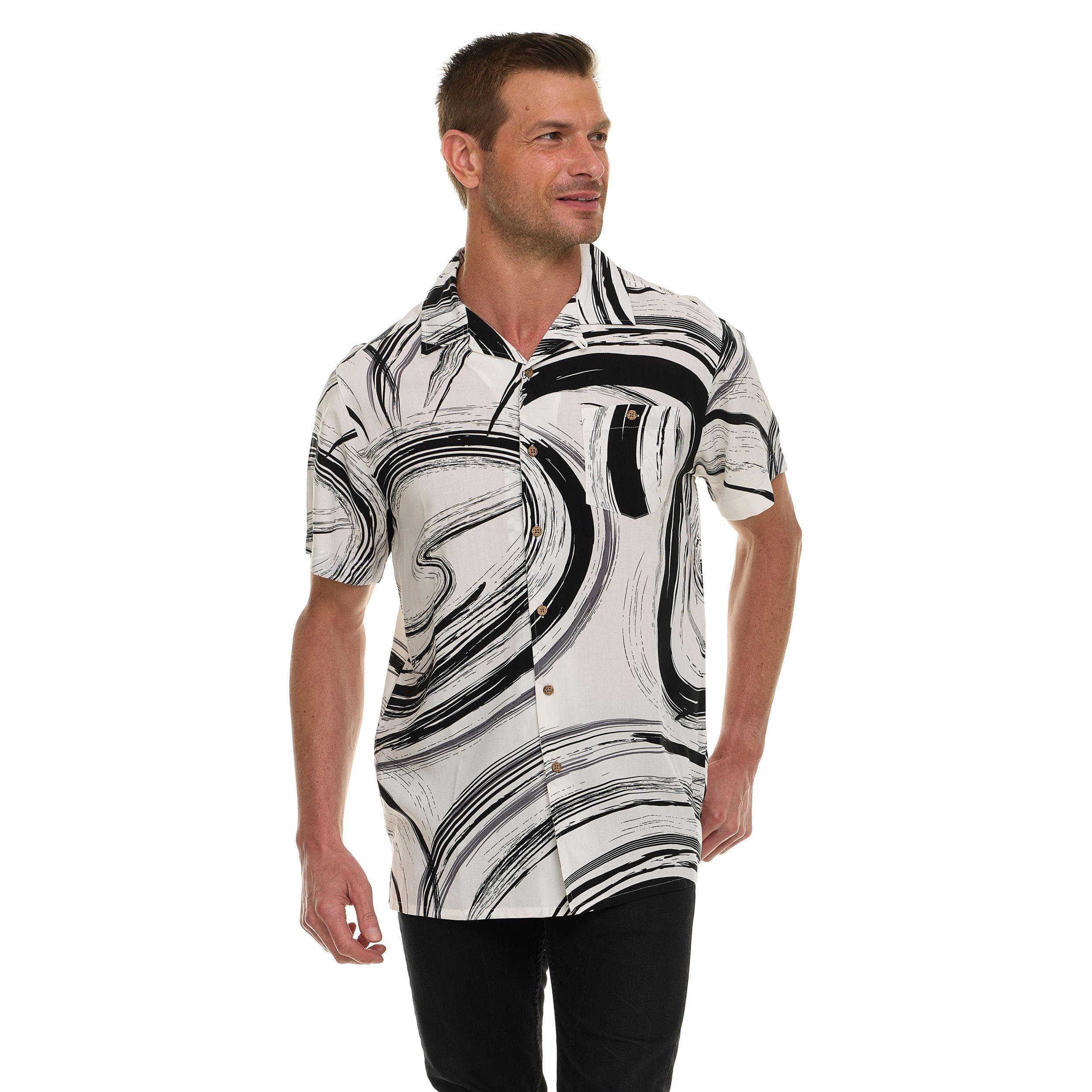 Super Triple Goose Men’s Printed Rayon Camp Collar Shirt - Soft Feel, Moisture-Wicking, Easy Care