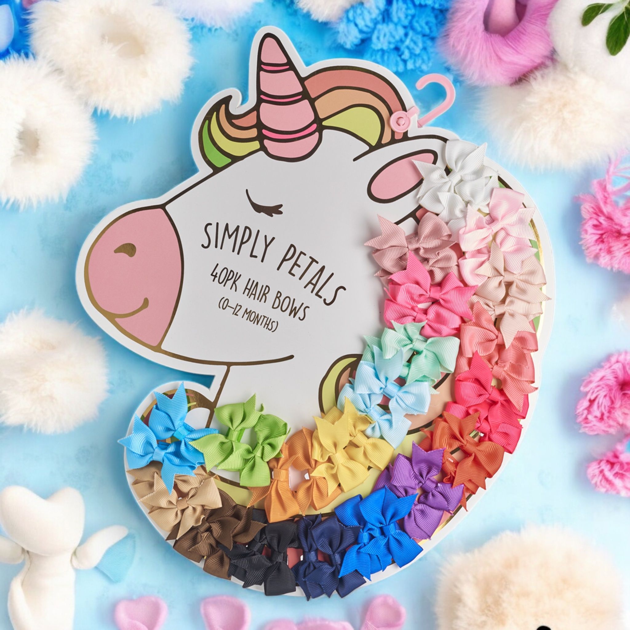 Simply Petals 40-Pack Unicorn Themed Hair Bow Set -  Assorted Baby Bows for 0-12 Months, Colorful Clips for Infants, Girl, 40pcs