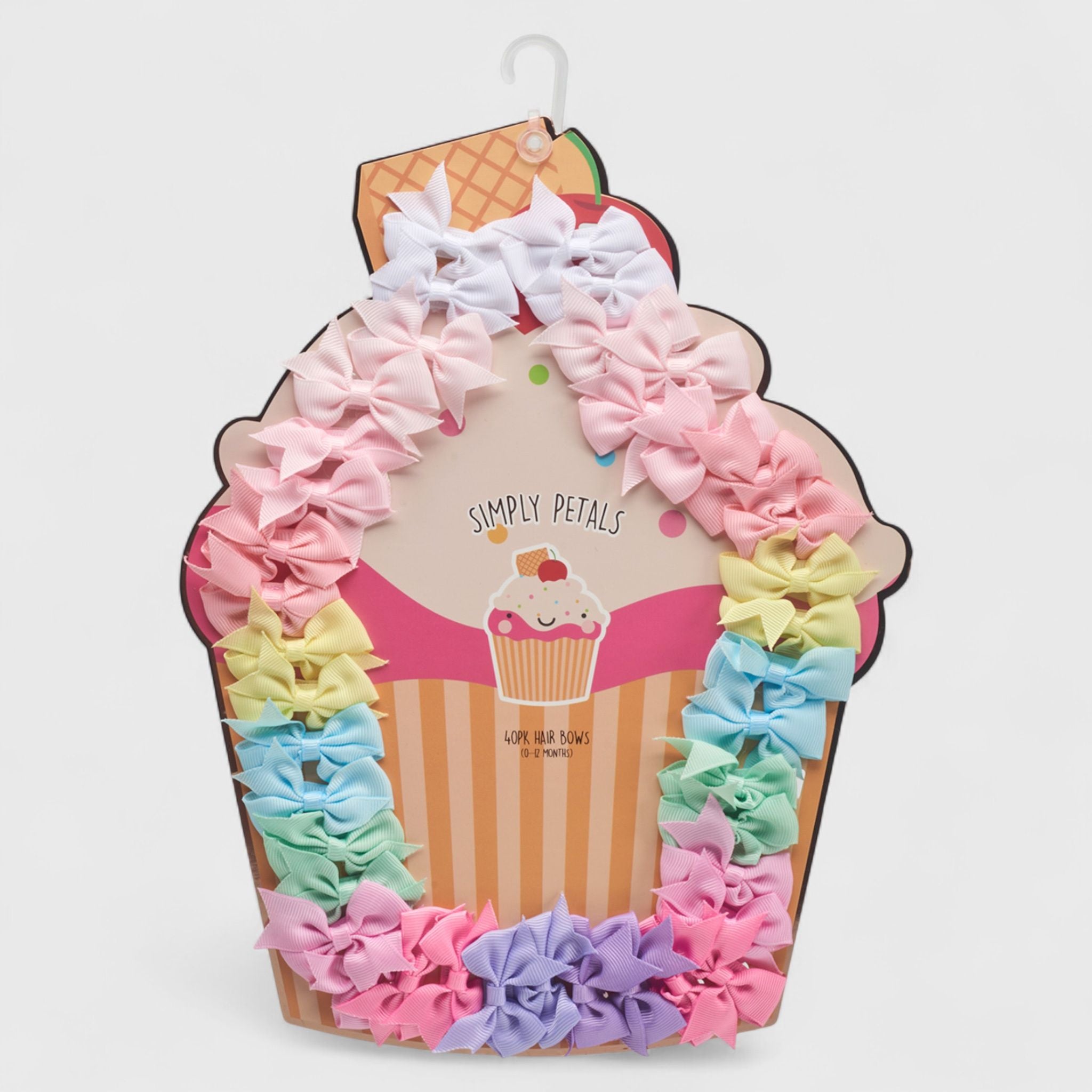 Simply Petals 40-Pack Cupcake Themed Baby Hair Bow Set -  Assorted Baby Bows for 0-12 Months, Colorful Clips for Infants, Girl, 40pcs