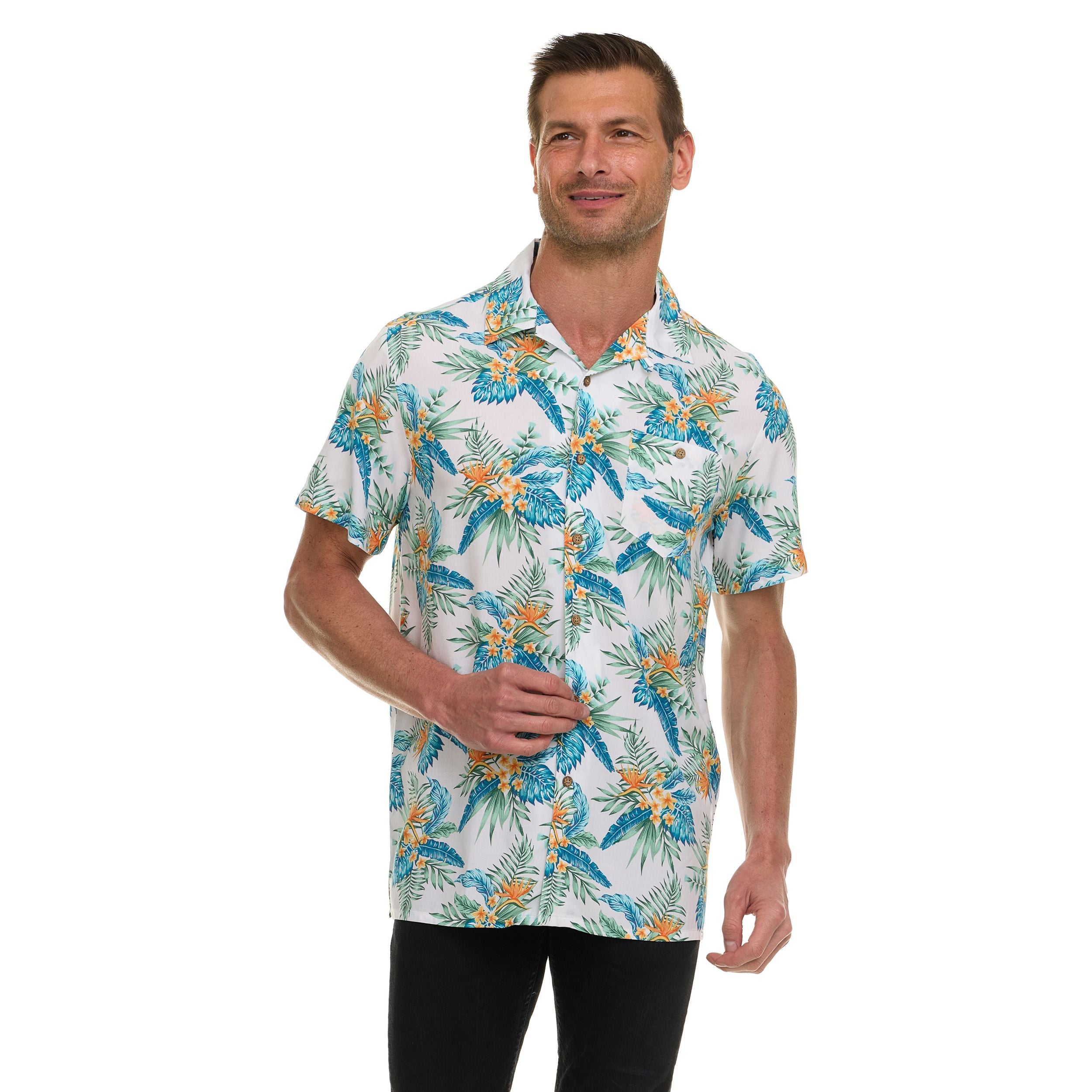 Super Triple Goose Men’s Short Sleeve Button Down Aloha Shirt – Soft Feel, Moisture Wicking, Easy Care
