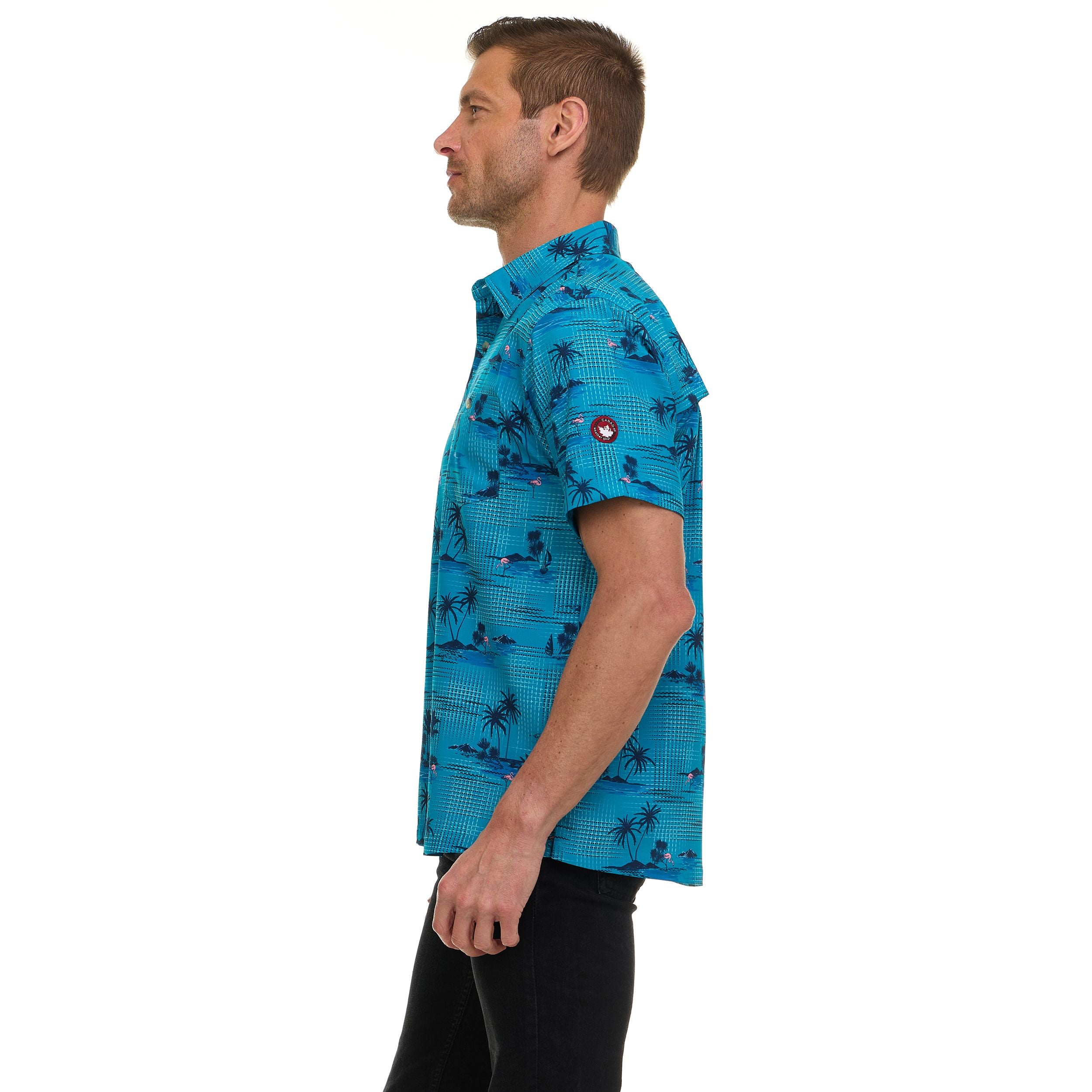Canada Weather Gear Men's Short Sleeve Button-Up Shirt – Tropical Printed Casual Summer Shirt