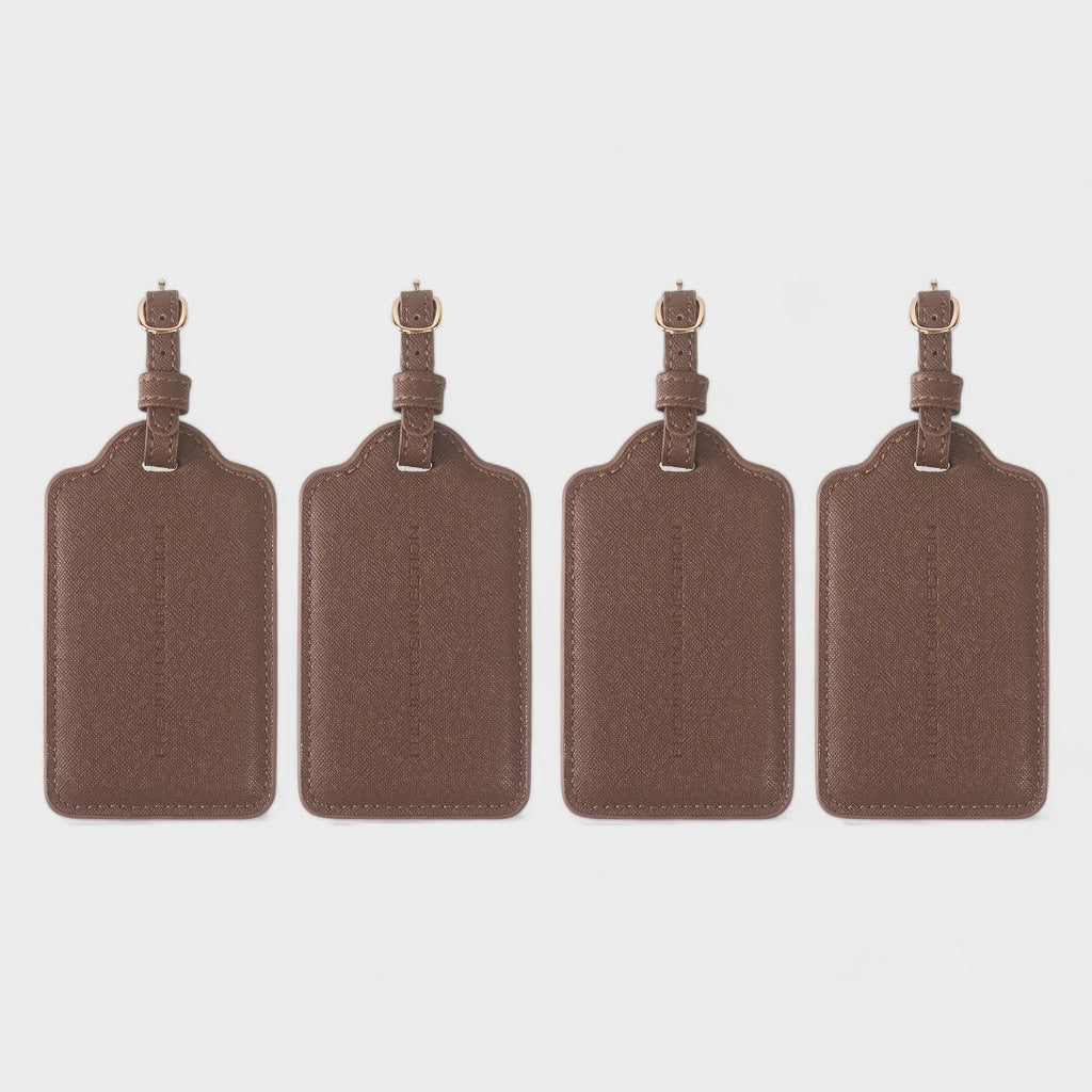 French Connection 4-Pack Premium Luggage Tags - Durable Faux Leather Travel ID Labels with Secure Buckle