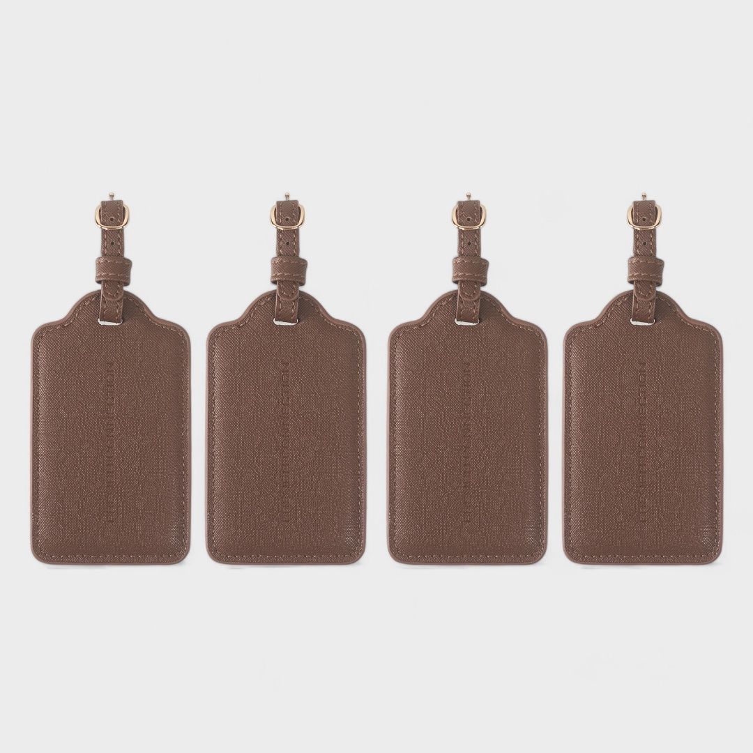 French Connection 4-Pack Premium Luggage Tags - Durable Faux Leather Travel ID Labels with Secure Buckle