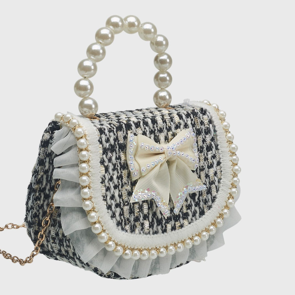 Willow & Ruby Girls Mini Houndstooth Handbag with Pearl Handle