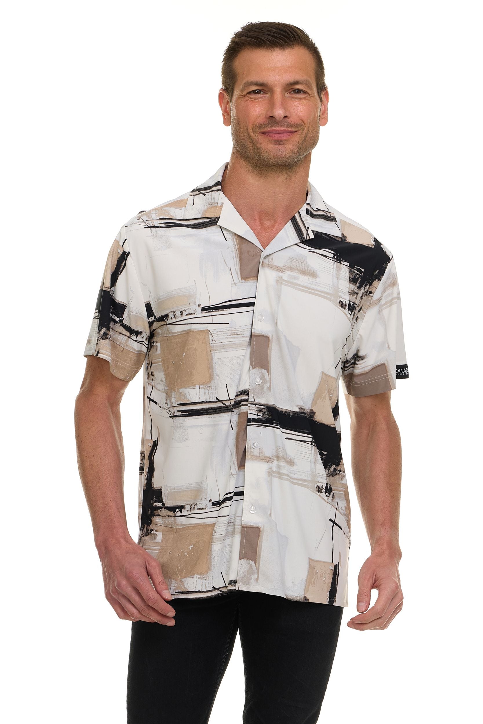 Canada Weather Gear Men’s Printed Camp Collar Shirt – , Super Stretch, 4-Way Stretch, Moisture Wicking, Wrinkle Resistant