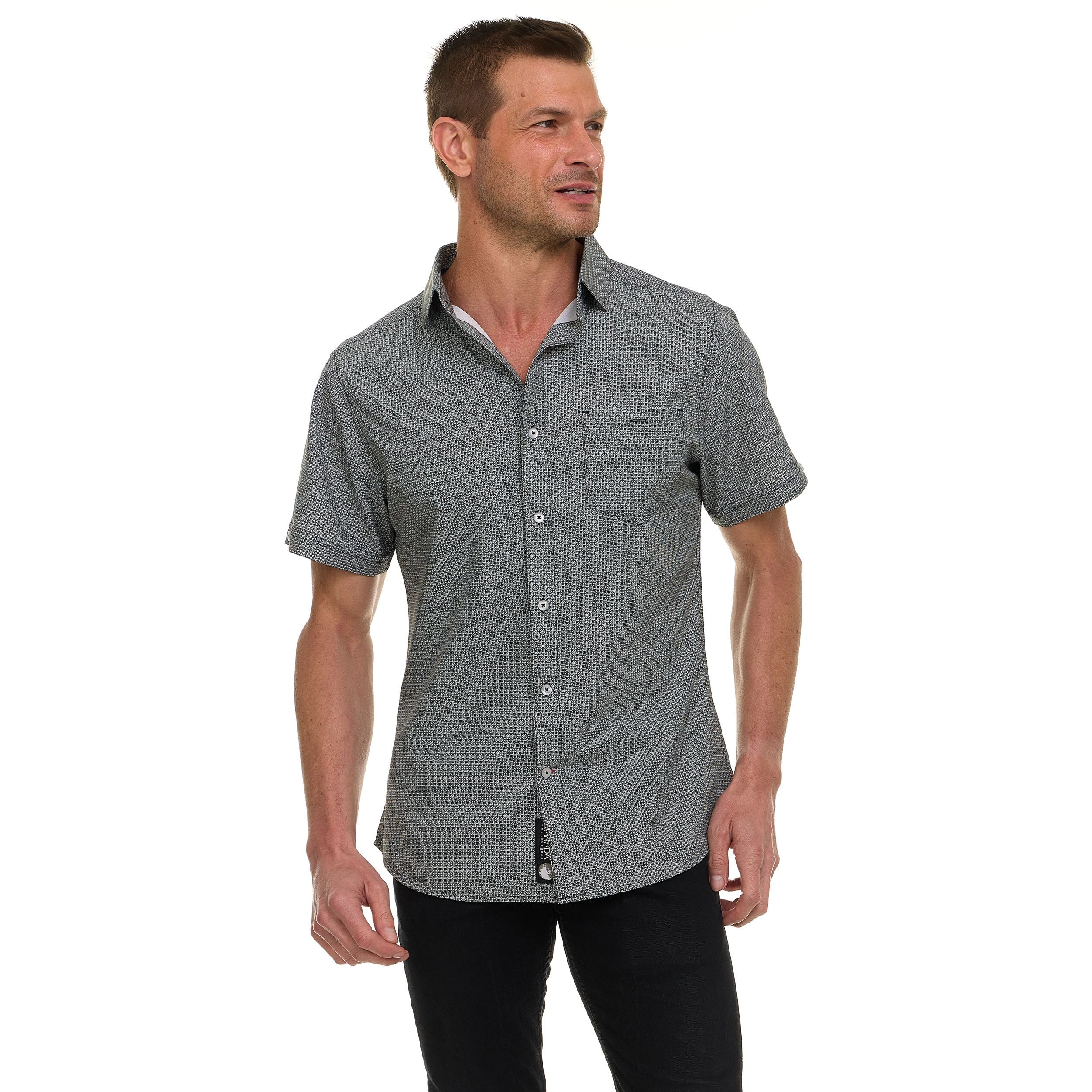 Canada Weather Gear Men’s Short Sleeve Button-Up Shirt – Casual Slim Fit Collared Shirt with Front Pocket – Lightweight Stretch