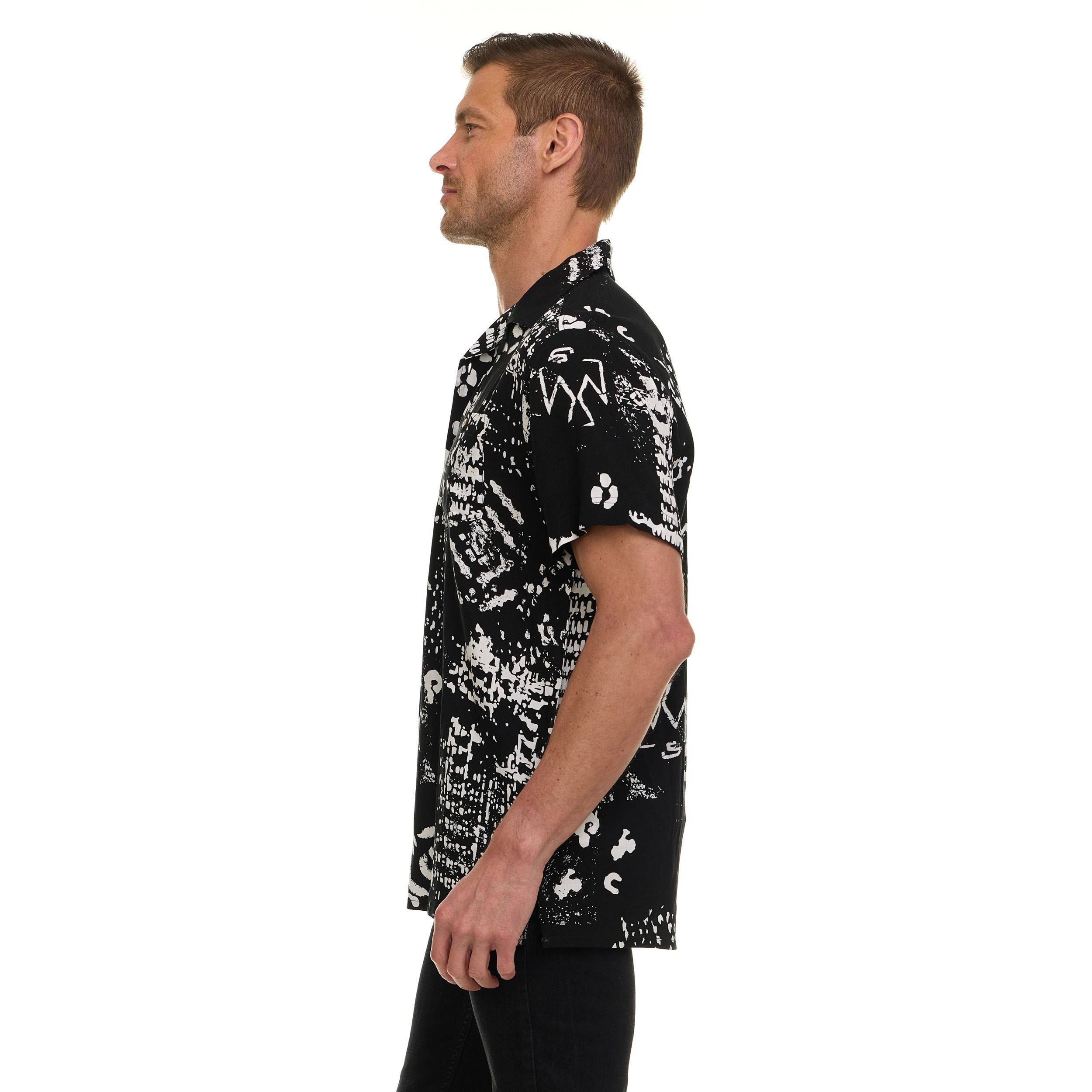 Super Triple Goose Men’s Printed Rayon Camp Collar Shirt - Soft Feel, Moisture-Wicking, Easy Care