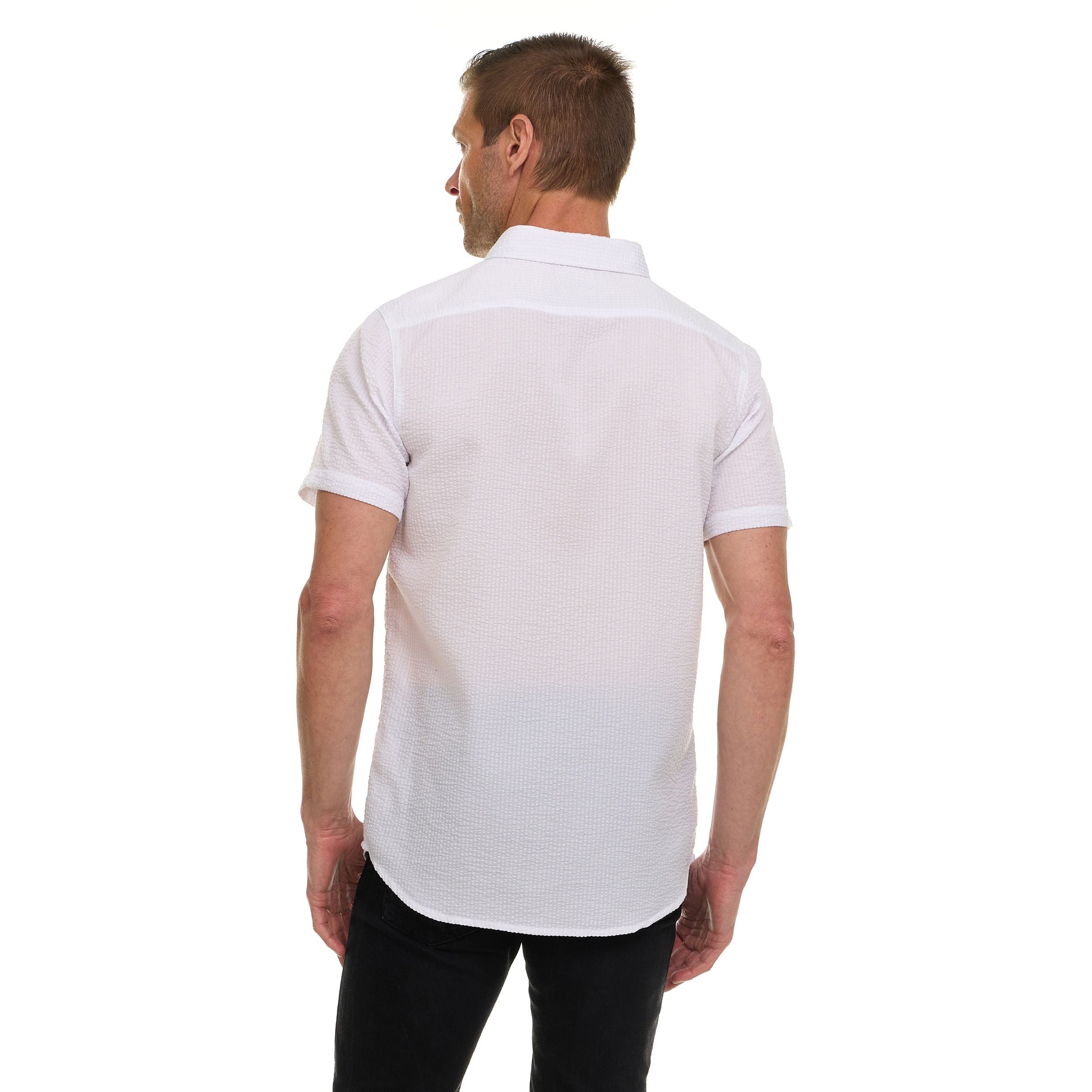 Canada Weather Gear Men’s Seersucker Button-Down Shirt – Short Sleeve Solid Textured Short Sleeve Shirt with Chest Pocket