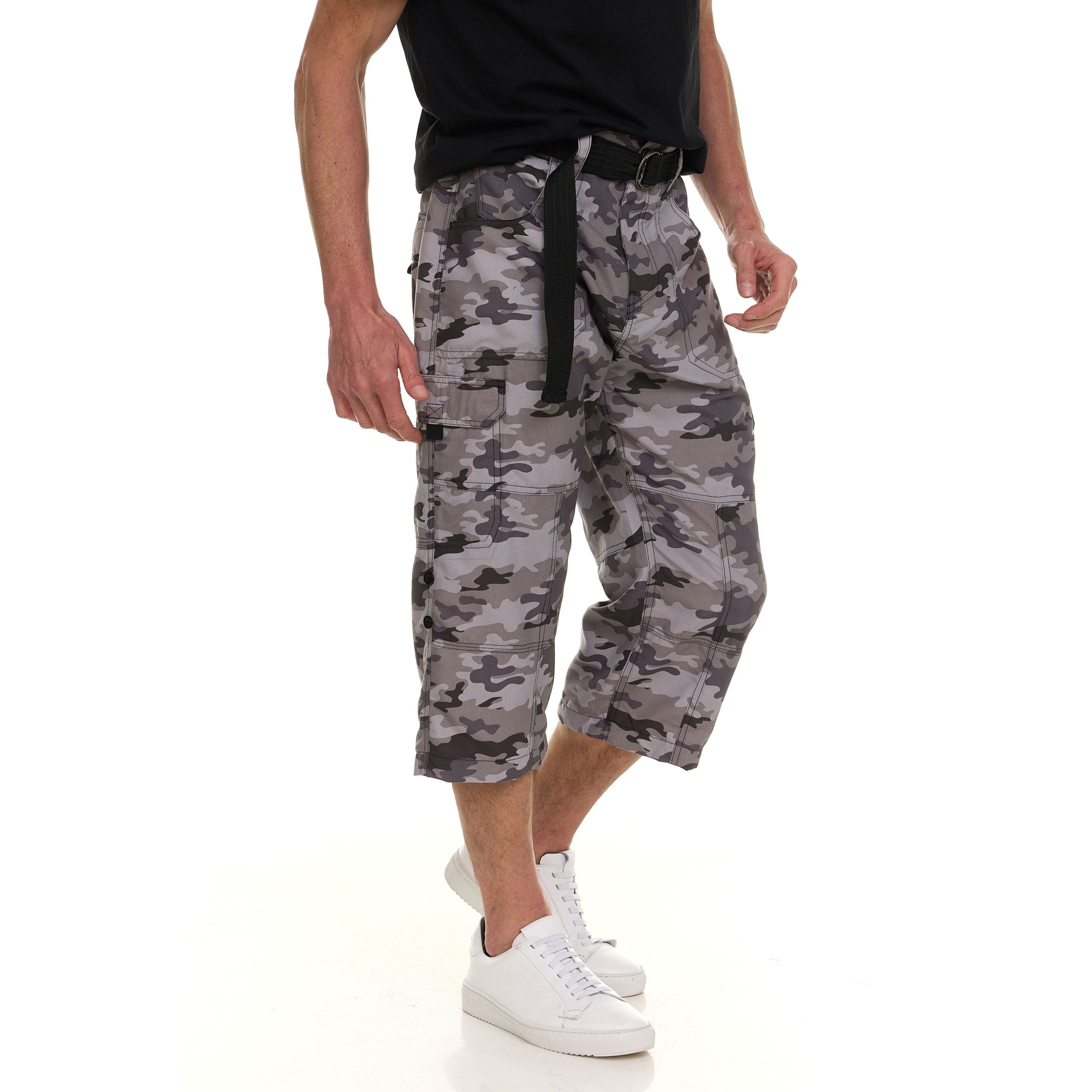 Canada Weather Gear Men’s Cargo Belted Shorts – Lightweight Stretch Twill Knee-Length Shorts with Pockets