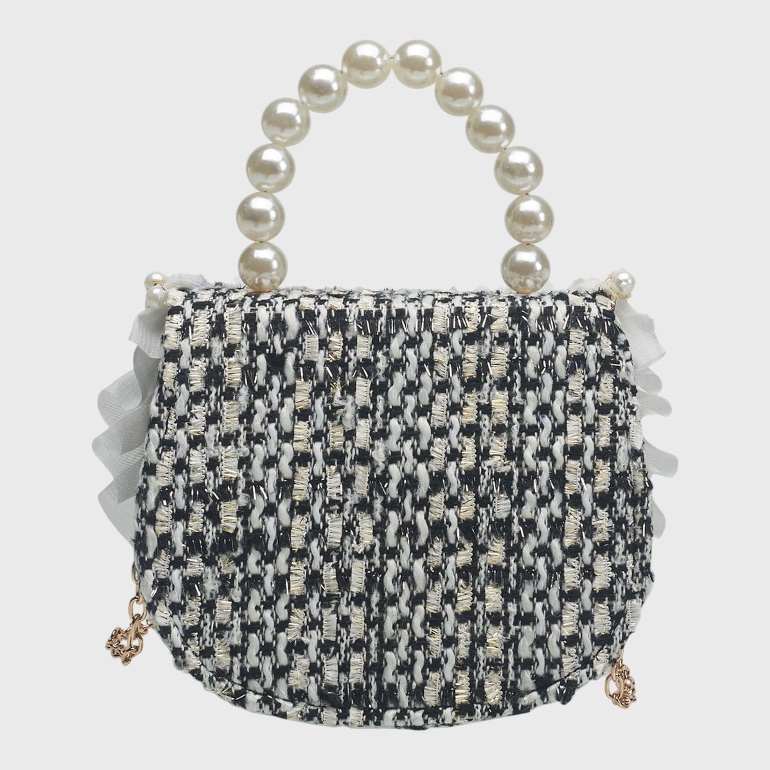 Willow & Ruby Girls Mini Houndstooth Handbag with Pearl Handle