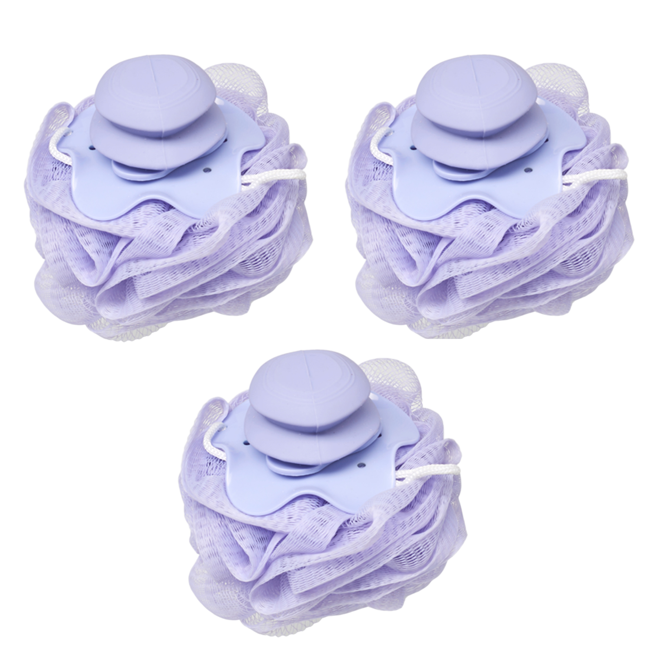 Spa Essentials 3-Pack Bath Poufs with Soap Dispenser - Exfoliating Mesh Bath Sponge Loofah