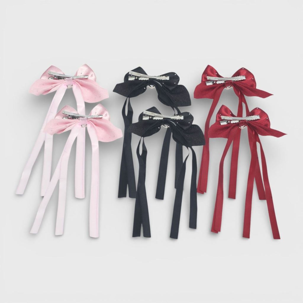 Willow & Ruby 6pk Rhinestone Heart Satin Hair Bows - Pink/Black/Red