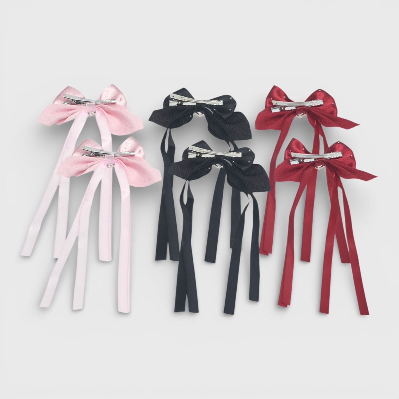 Willow & Ruby 6pk Rhinestone Heart Satin Hair Bows - Pink/Black/Red