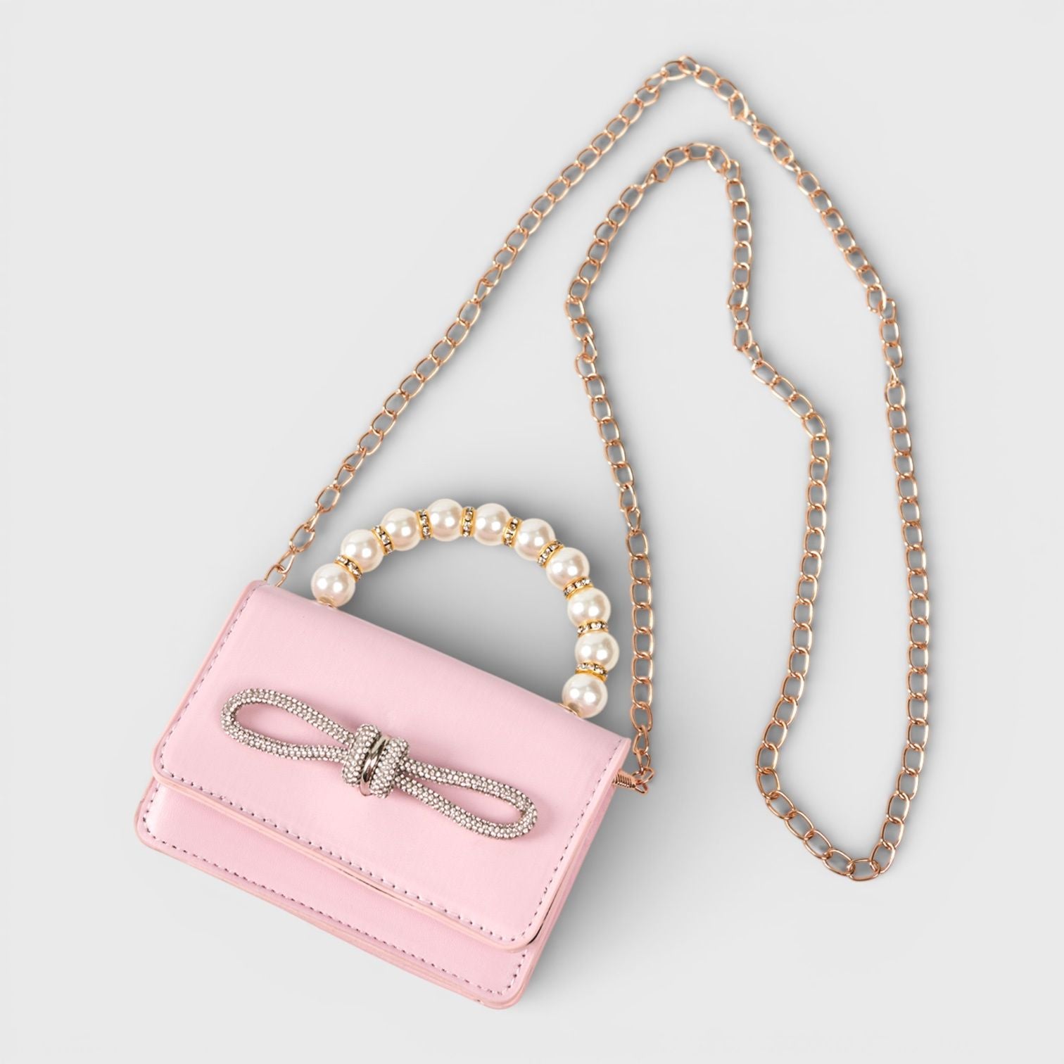 Willow & Ruby Girls' Mini Pearl Handle Crossbody Bag with Rhinestone Bow