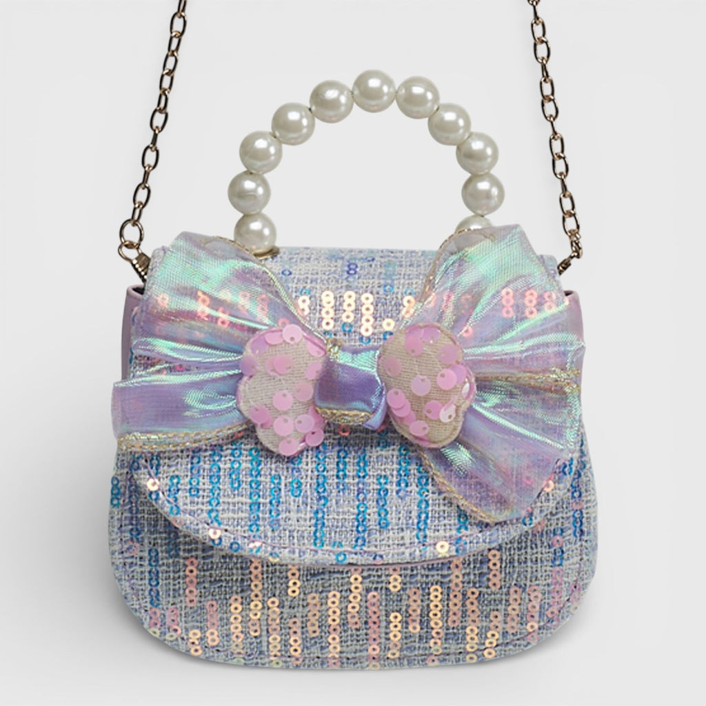 Willow & Ruby Girls' Iridescent Bow Sequin Top Handle Crossbody Bag - Purple/Blue