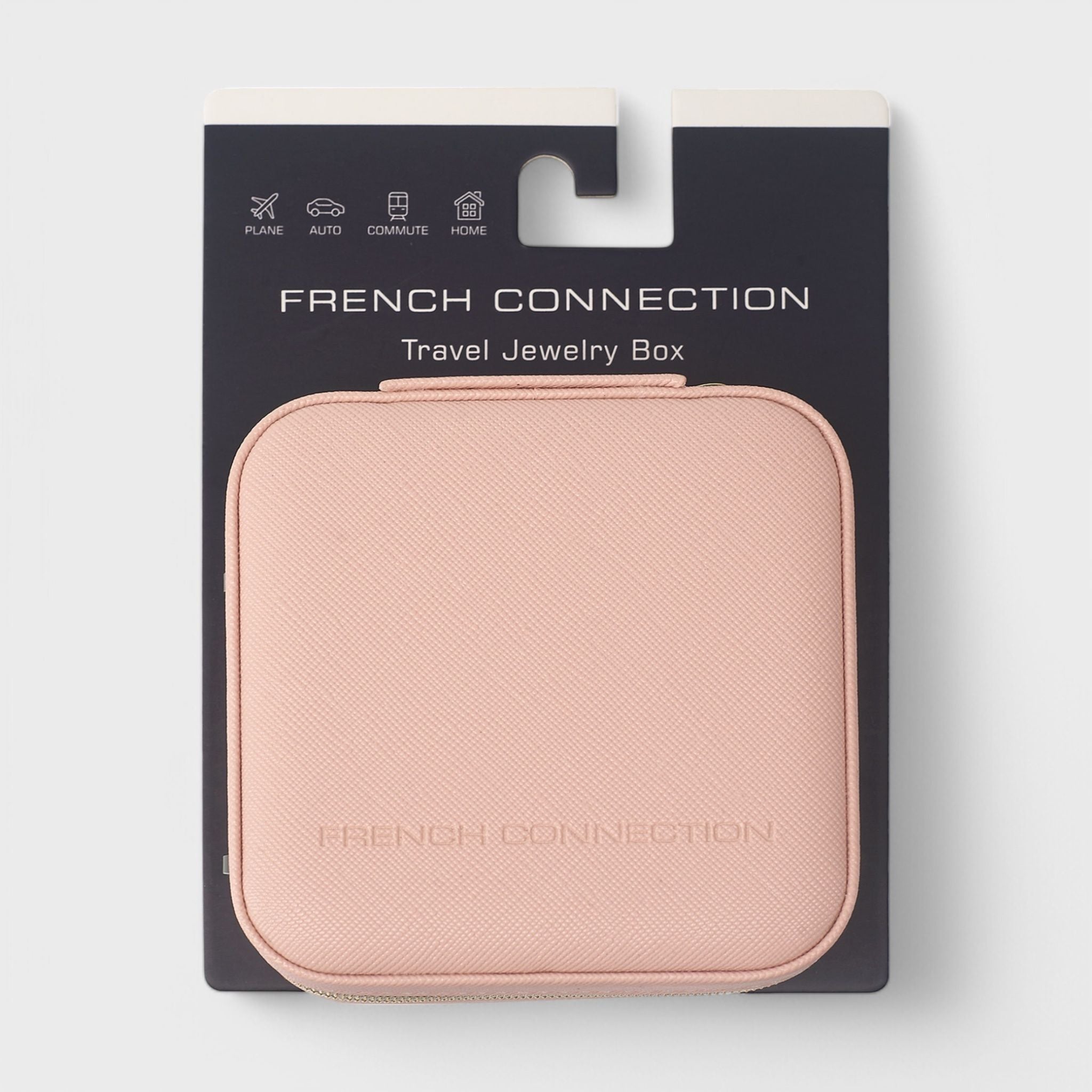 French Connection Small Travel Accessory Organizer with Mirror – Compact Jewelry Storage Box, Faux Leather