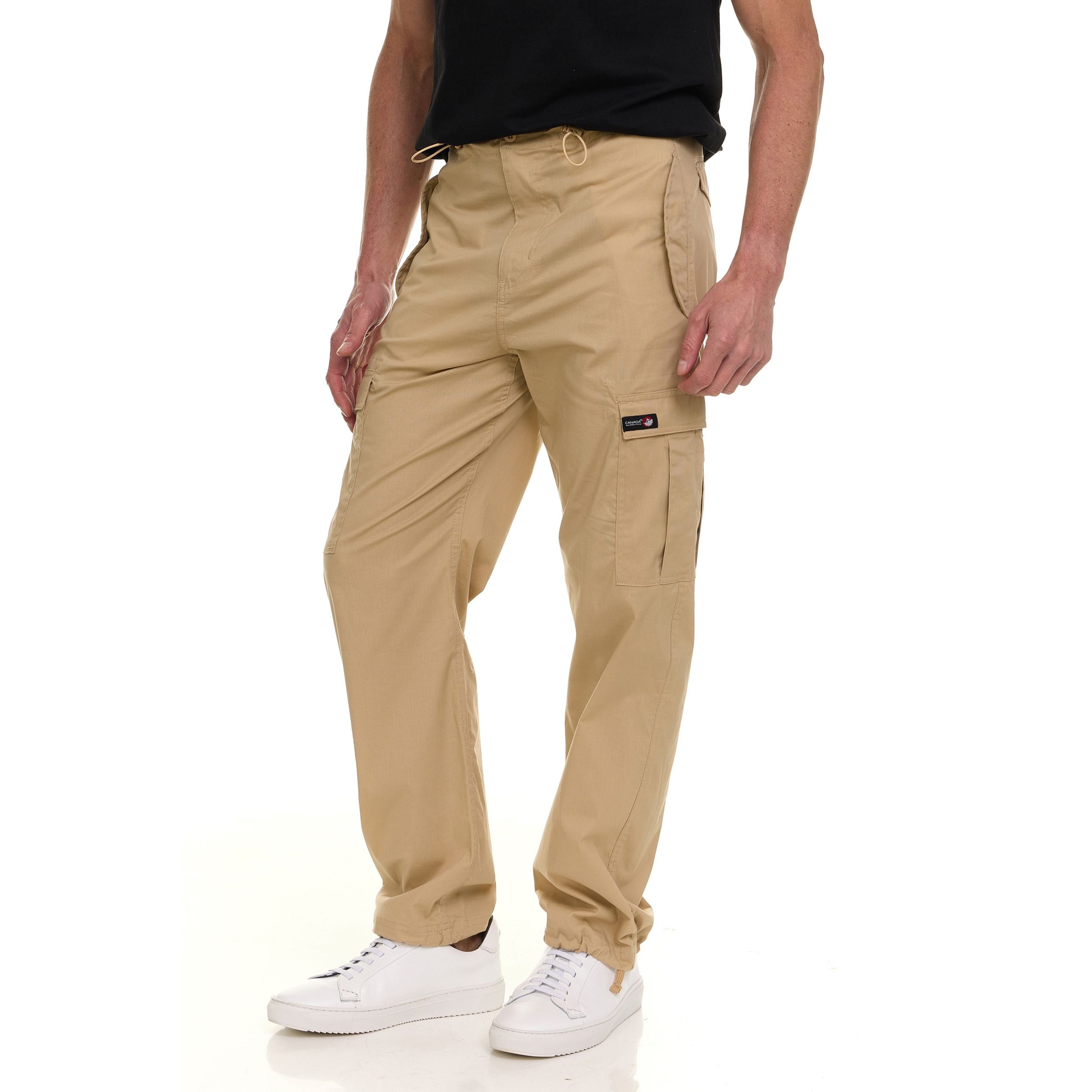 Canada Weather Gear Men’s Wide Leg Cargo Stretch Pants – Lightweight Utility Trousers with Drawstring Hem & Multi-Pockets