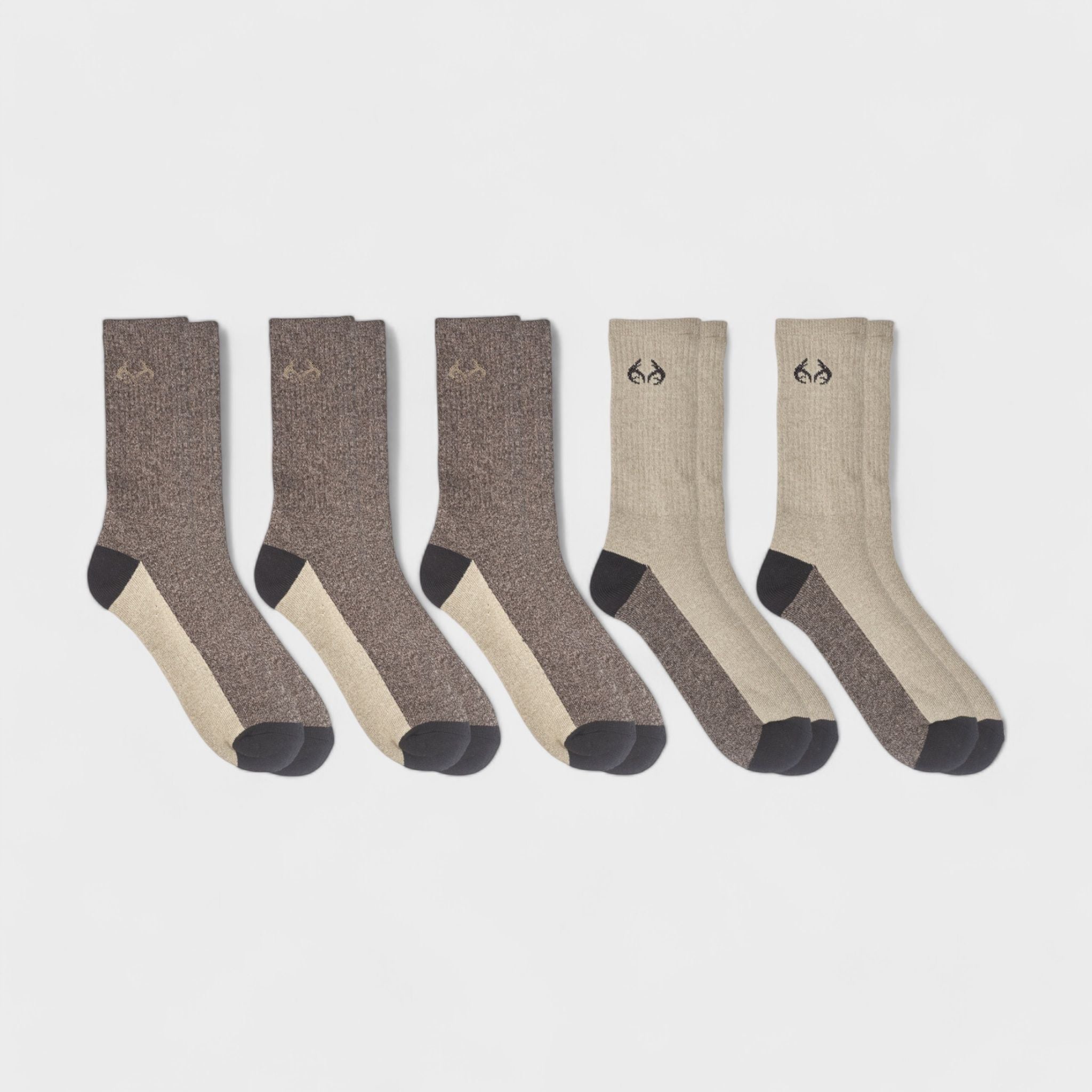 Realtree Men's 5-Pack Casual Crew Socks - Arch Support, Moisture Wicking, Full Cushioning Socks for Men (Shoe Size 6-12)
