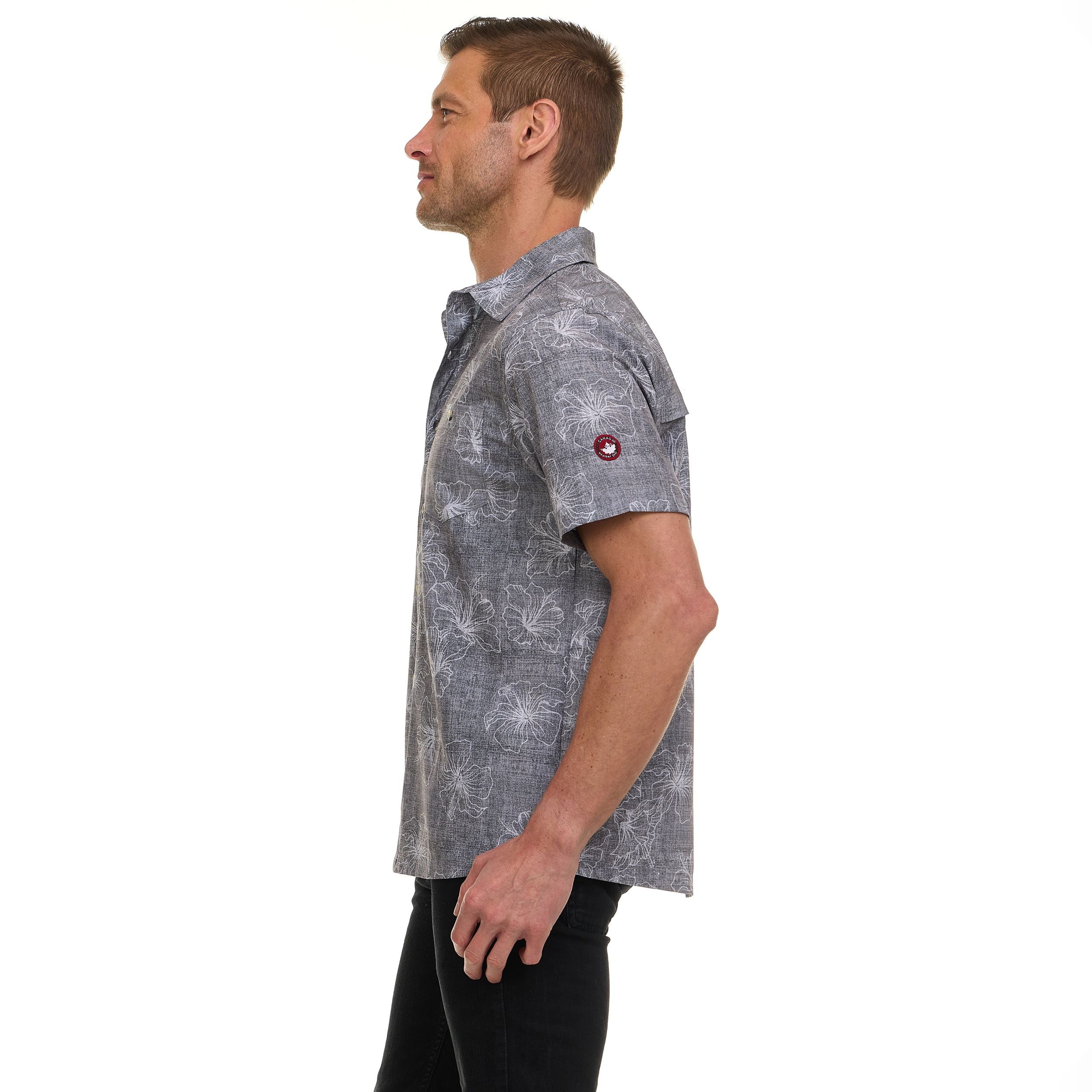 Canada Weather Gear Men’s Short Sleeve Button-Down Shirt – Casual Lightweight Printed Shirt with Chest Pocket